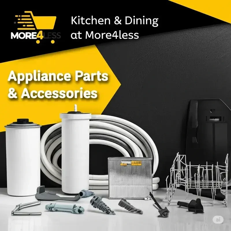 A collection of various appliance parts and accessories from More4less
