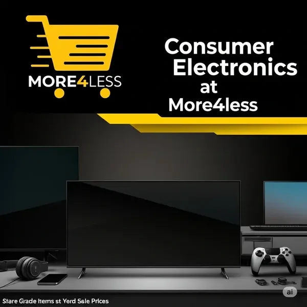 An assortment of consumer electronics including a smart TV and headphones from More4less