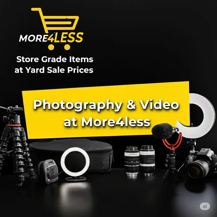 A modern display of photography gear like a tripod and ring light from More4less