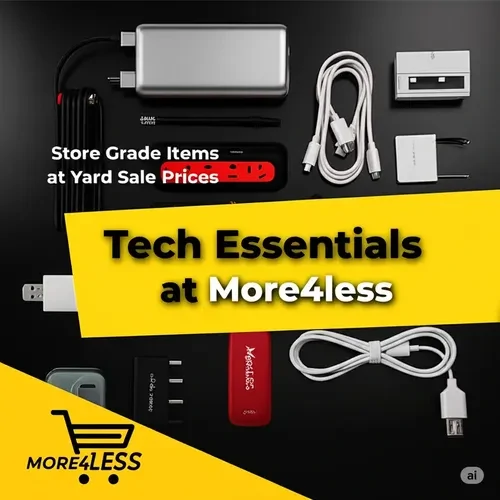 A sleek display of tech essentials like power banks, chargers, and smart plugs