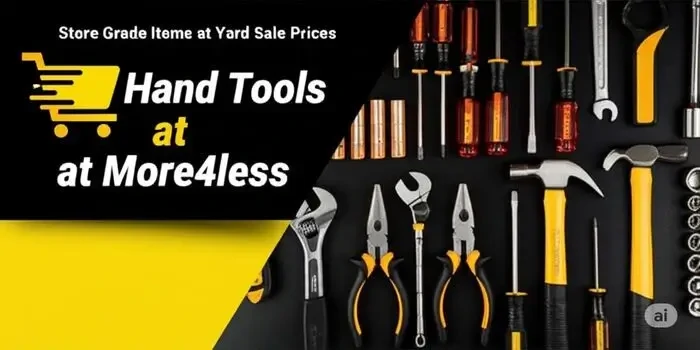 A rugged display of hand tools including a hammer and wrenches