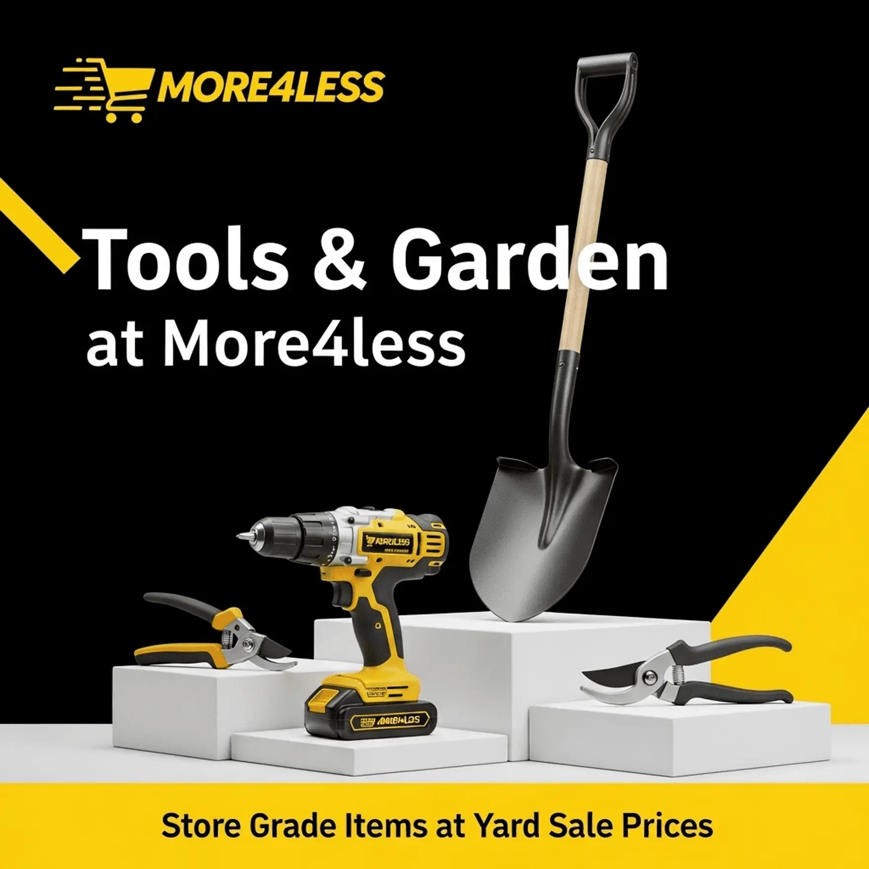 A collection of tools and garden supplies from More4less