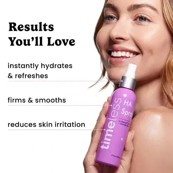The clear Timeless Skin Care 4 fl oz bottle showing the HA Lavender Spray with Matrixyl 3000