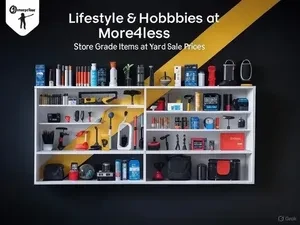 A vibrant display of hobby supplies including sports equipment, games, and art tools