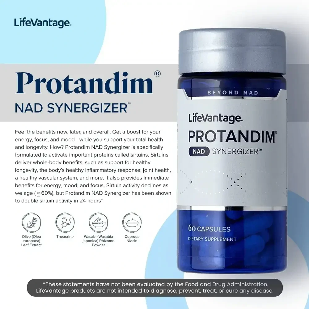 Boost your vascular health with LifeVantage Protandim NAD Synergizer. This NAD supplement comes in a 60-capsule pack. Try it now!