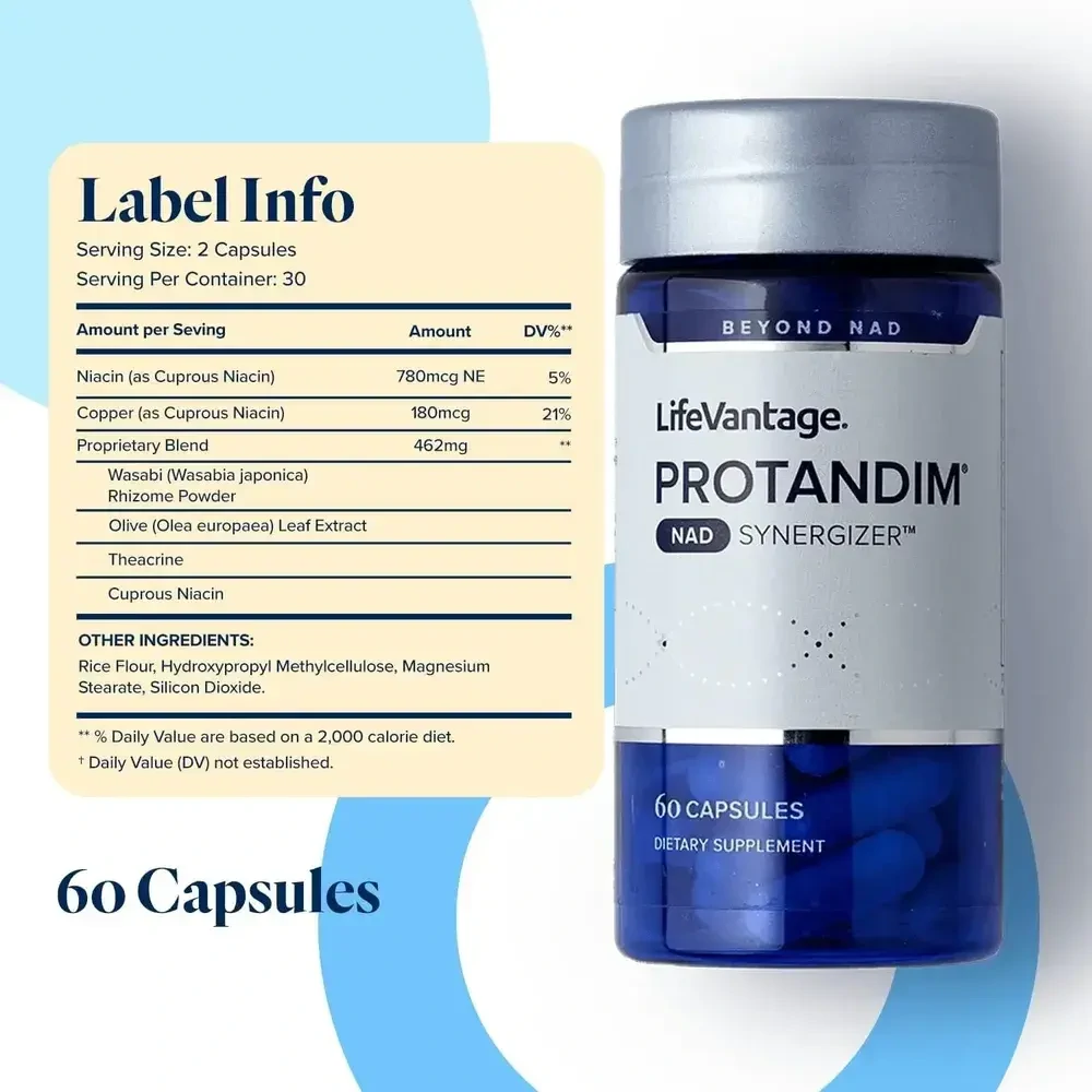Boost your vascular health with LifeVantage Protandim NAD Synergizer. This NAD supplement comes in a 60-capsule pack for your convenience.