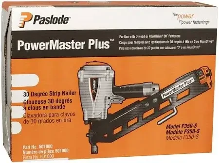 A construction worker using the PowerMaster Plus Framing Nailer on a wooden frame job site.