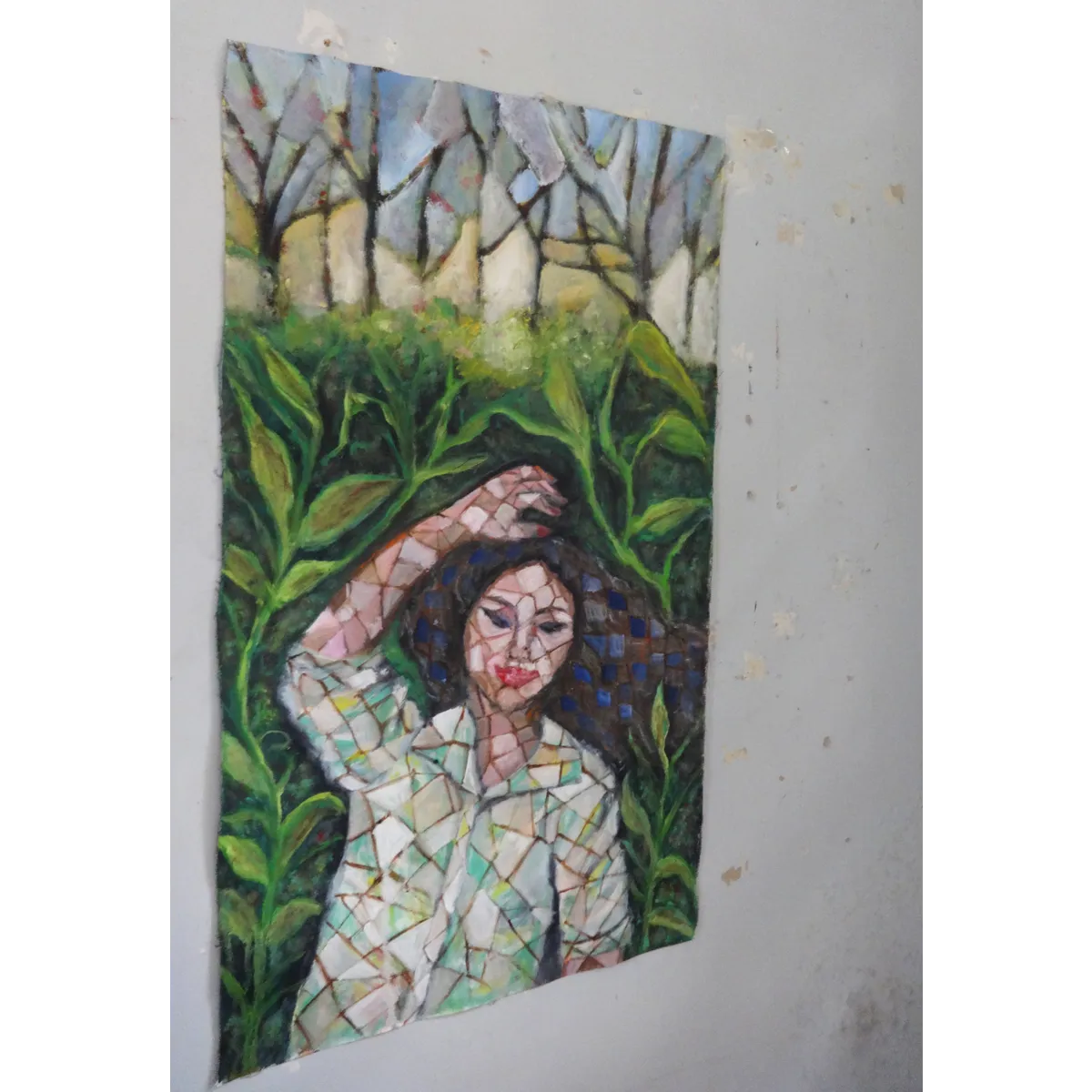 Let's Go Back to Nature - Woman Enjoying Nature Mosaic Oil Painting