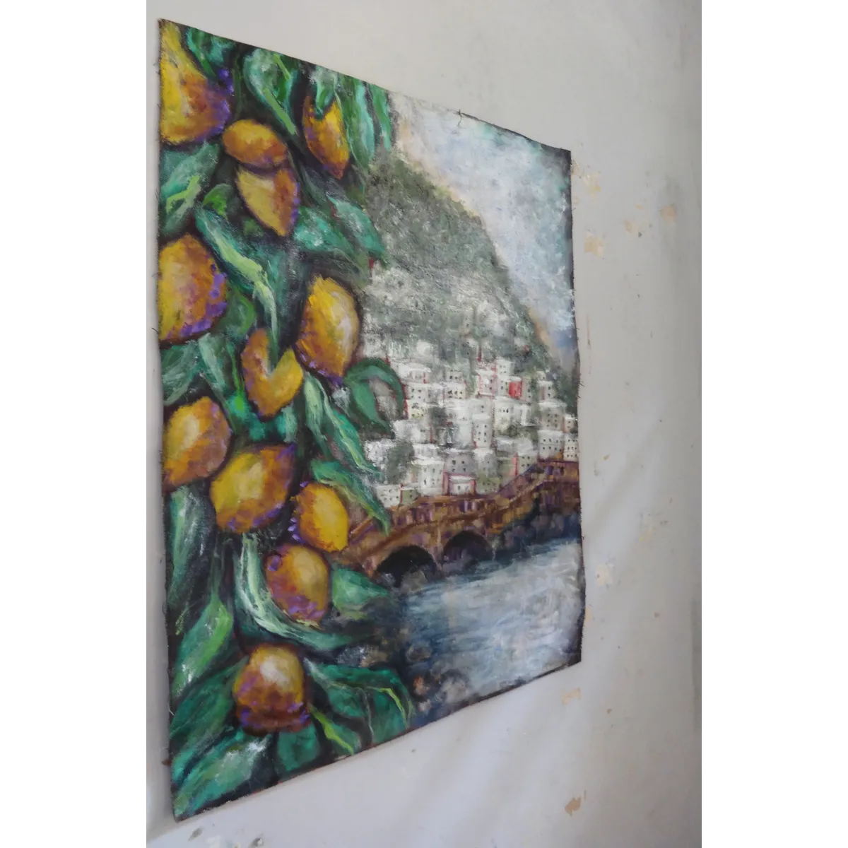 Lemon Tree by the Sea - Semi Abstract Oil Painting