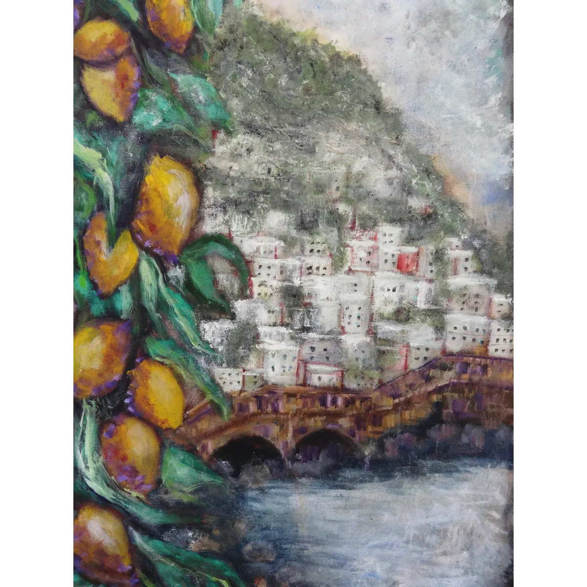Lemon Tree by the Sea - Semi Abstract Oil Painting