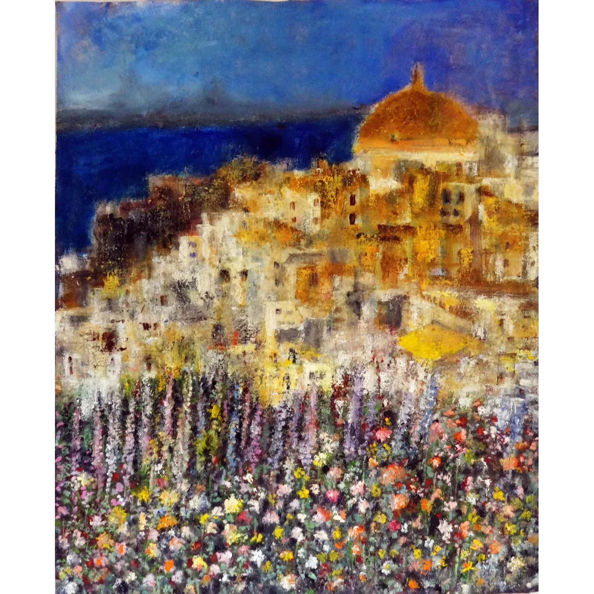 Santorini Landscape Semi Abstract Oil Painting