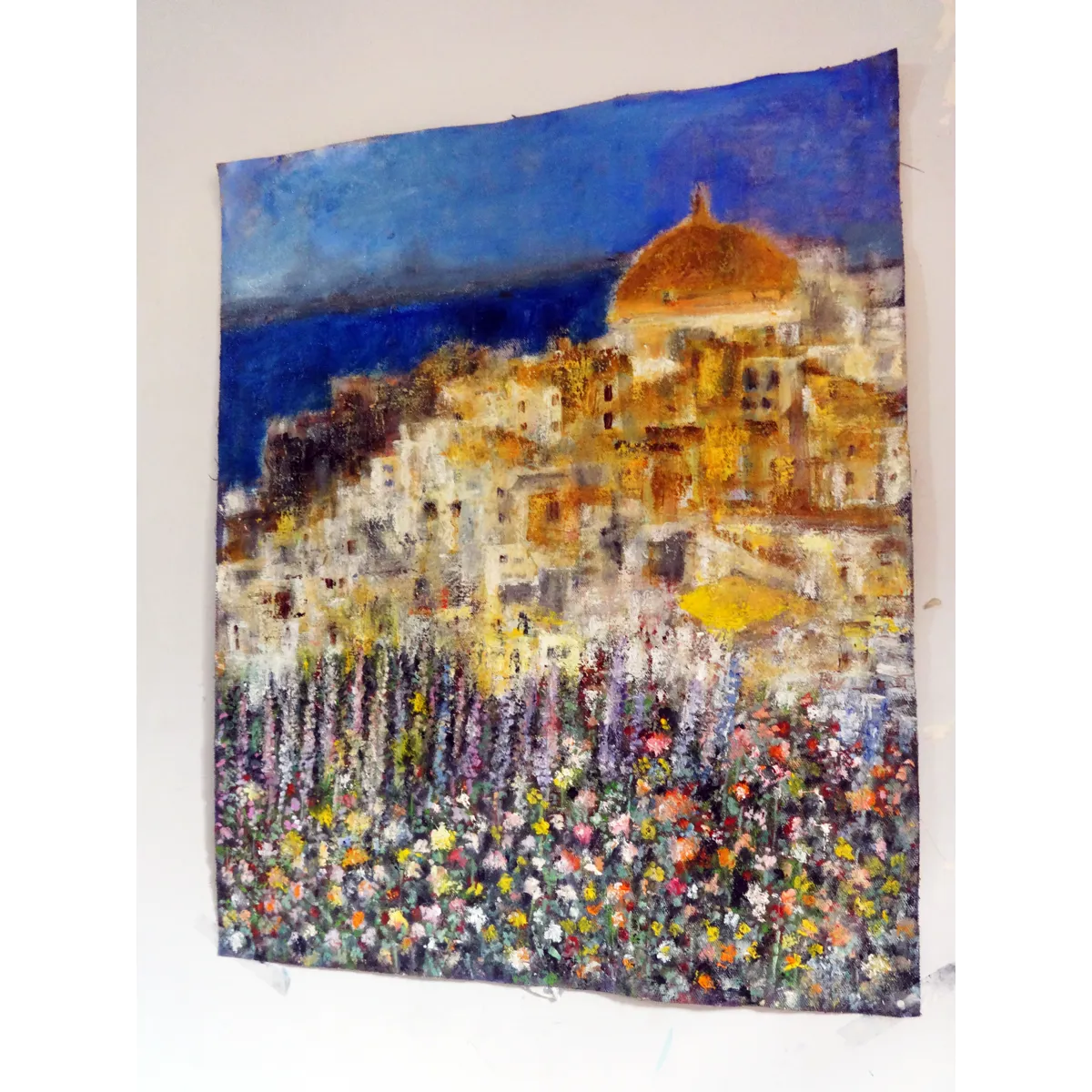 Santorini Landscape Semi Abstract Oil Painting