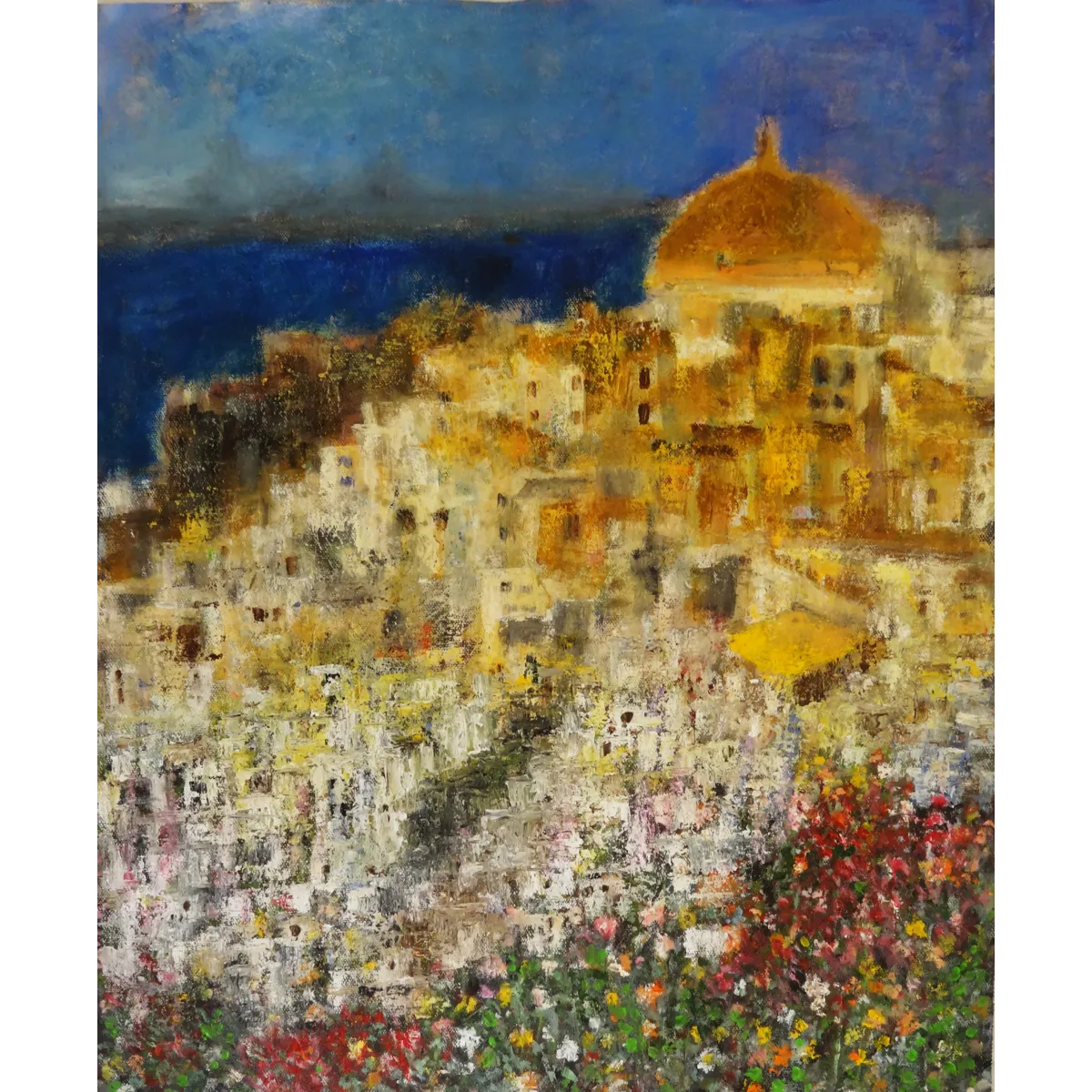 Santorini Landscape Semi Abstract Oil Painting