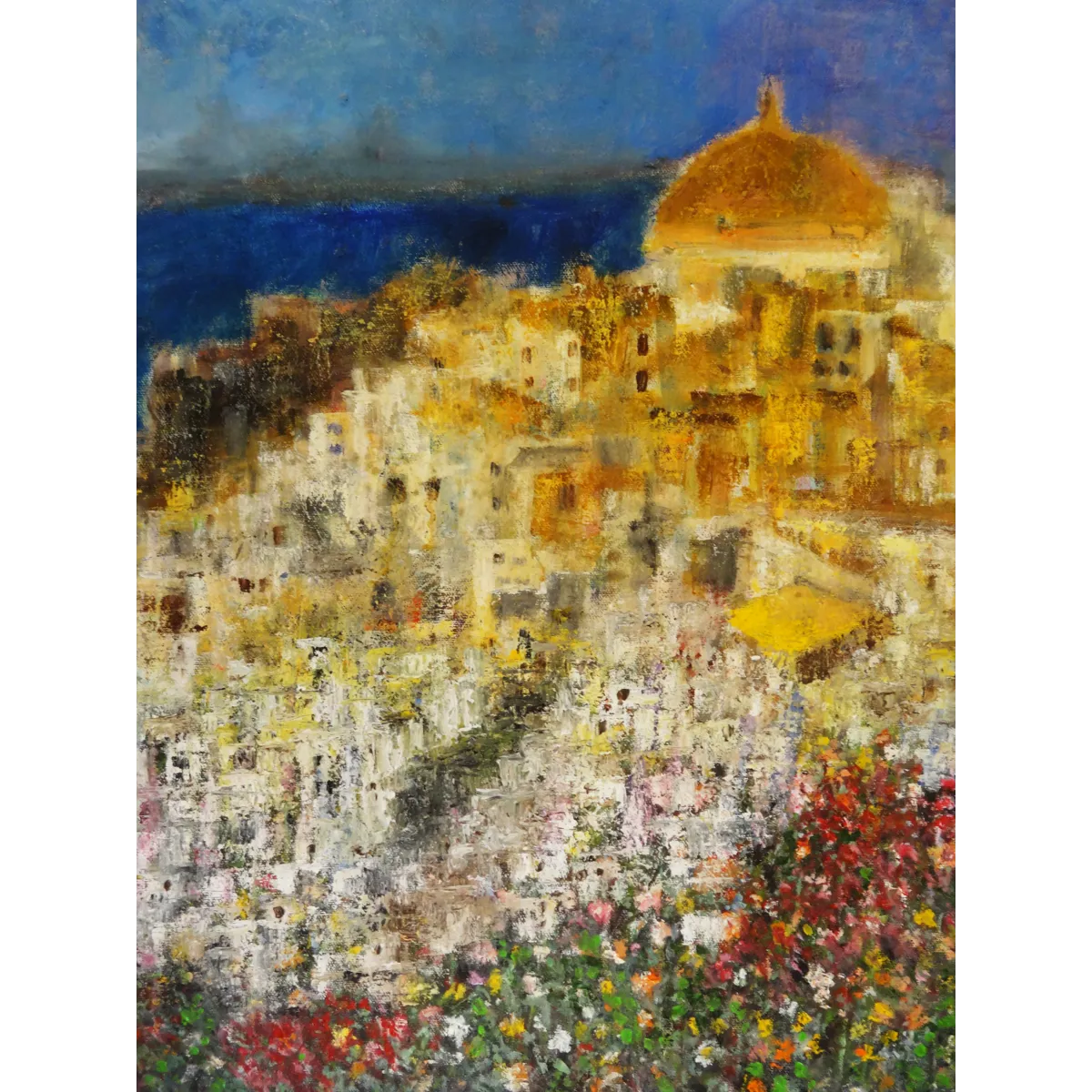 Santorini Landscape Semi Abstract Oil Painting