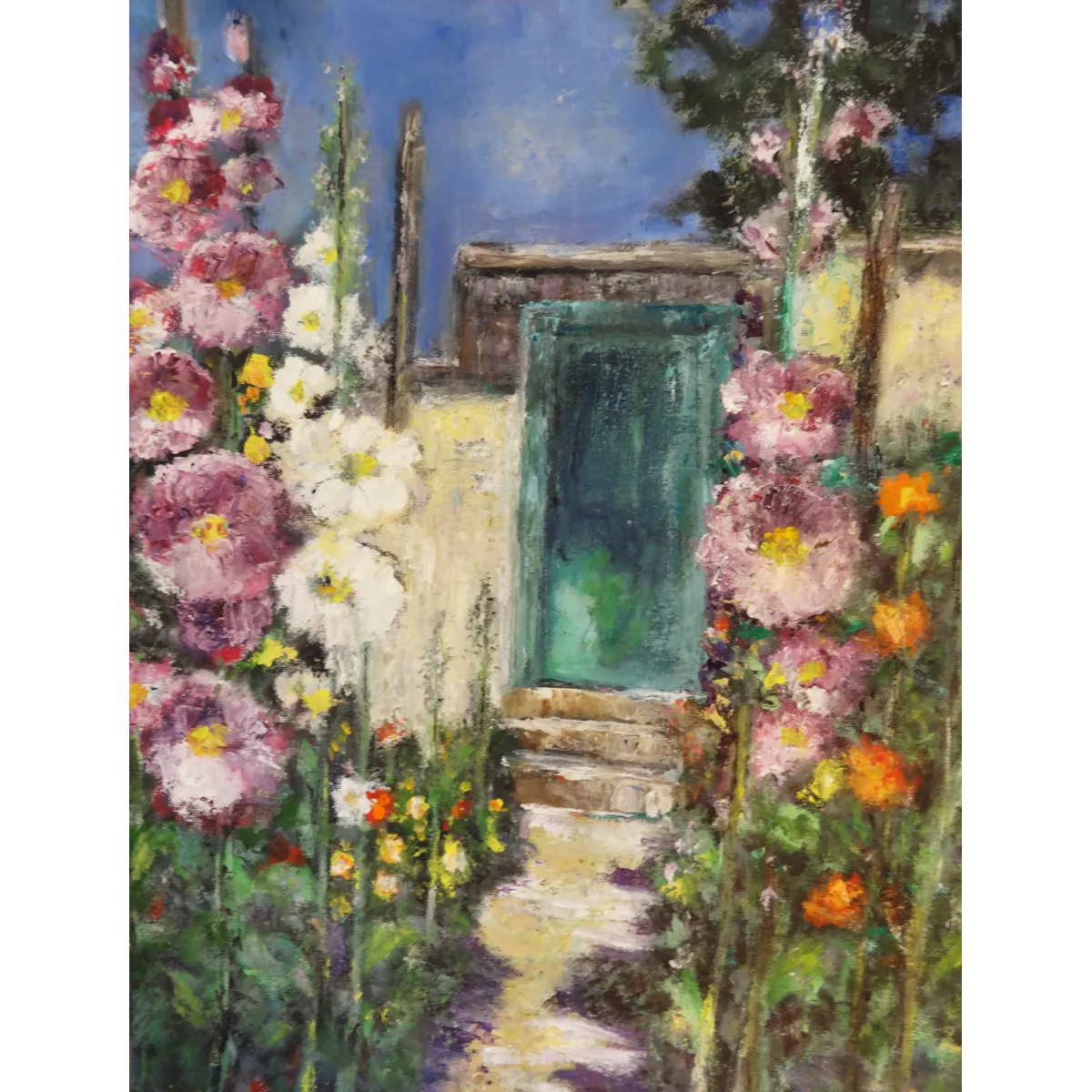 Garden Path to the Teal Door - Oil Painting