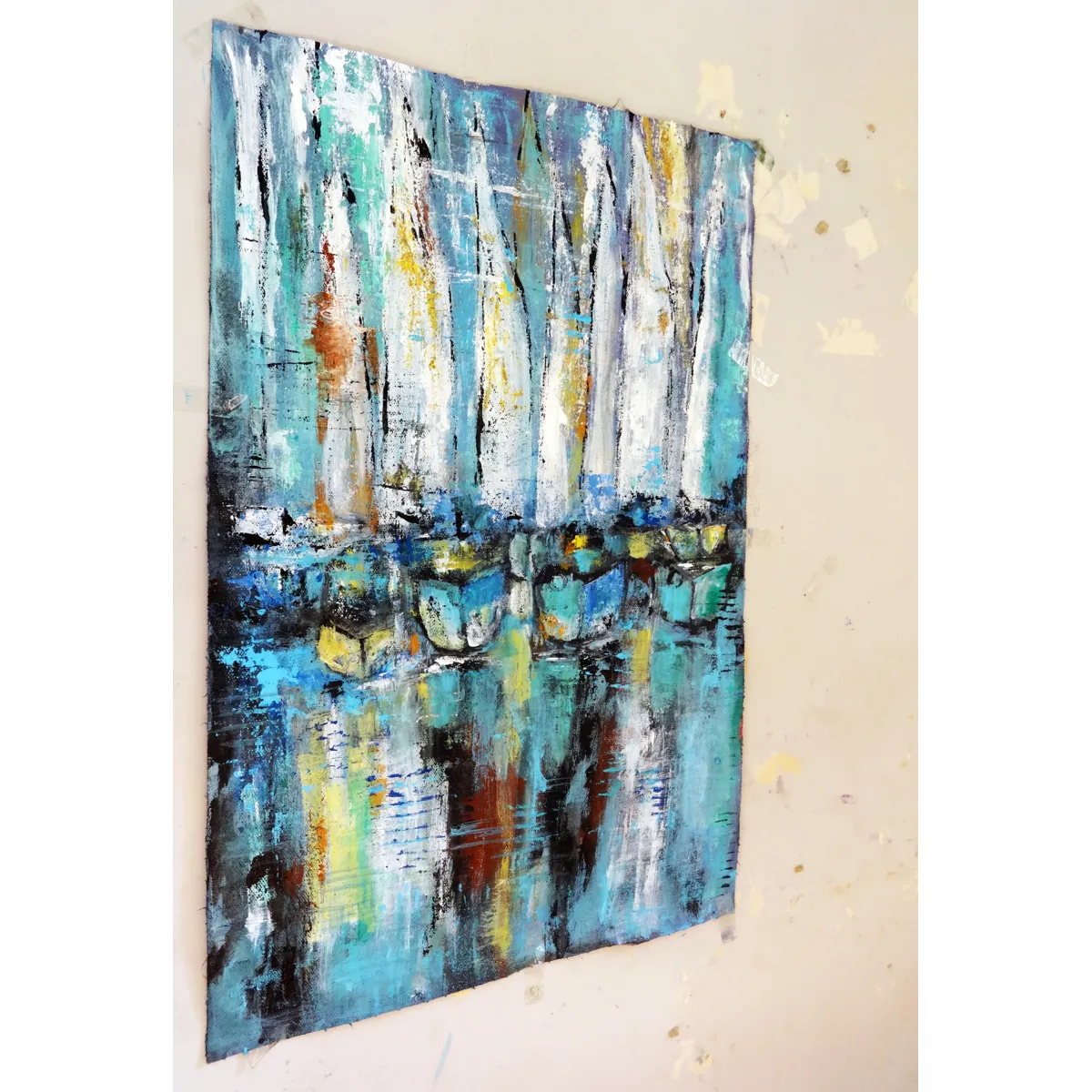 Reflections of the Harbor Abstract Acrylic Painting
