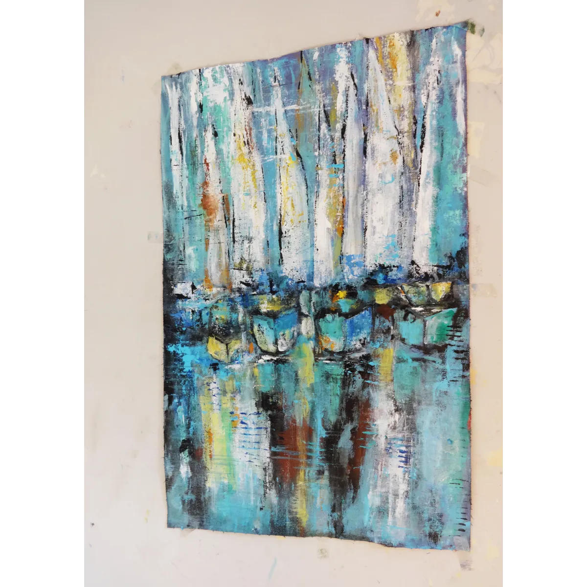 Reflections of the Harbor Abstract Acrylic Painting