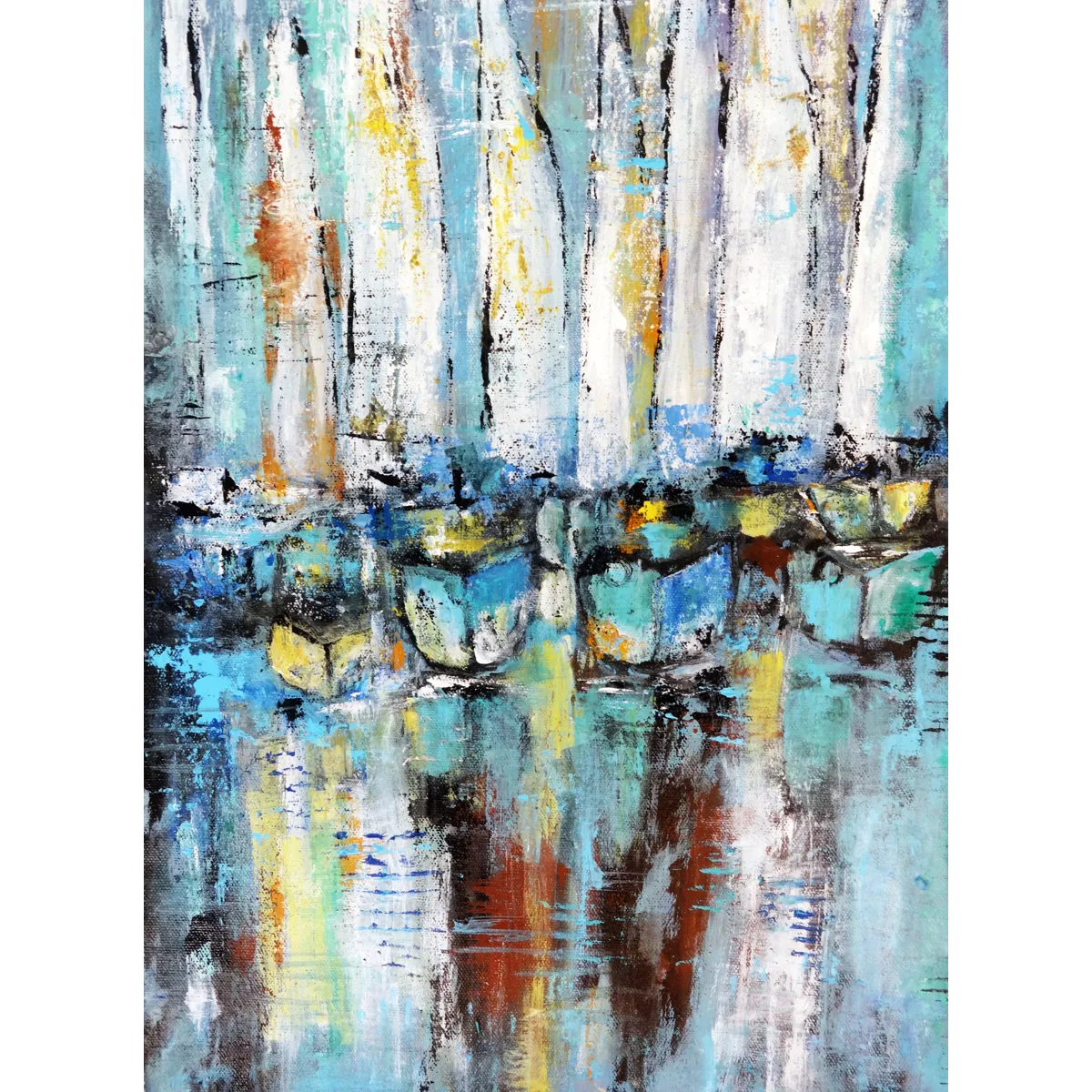 Reflections of the Harbor Abstract Acrylic Painting