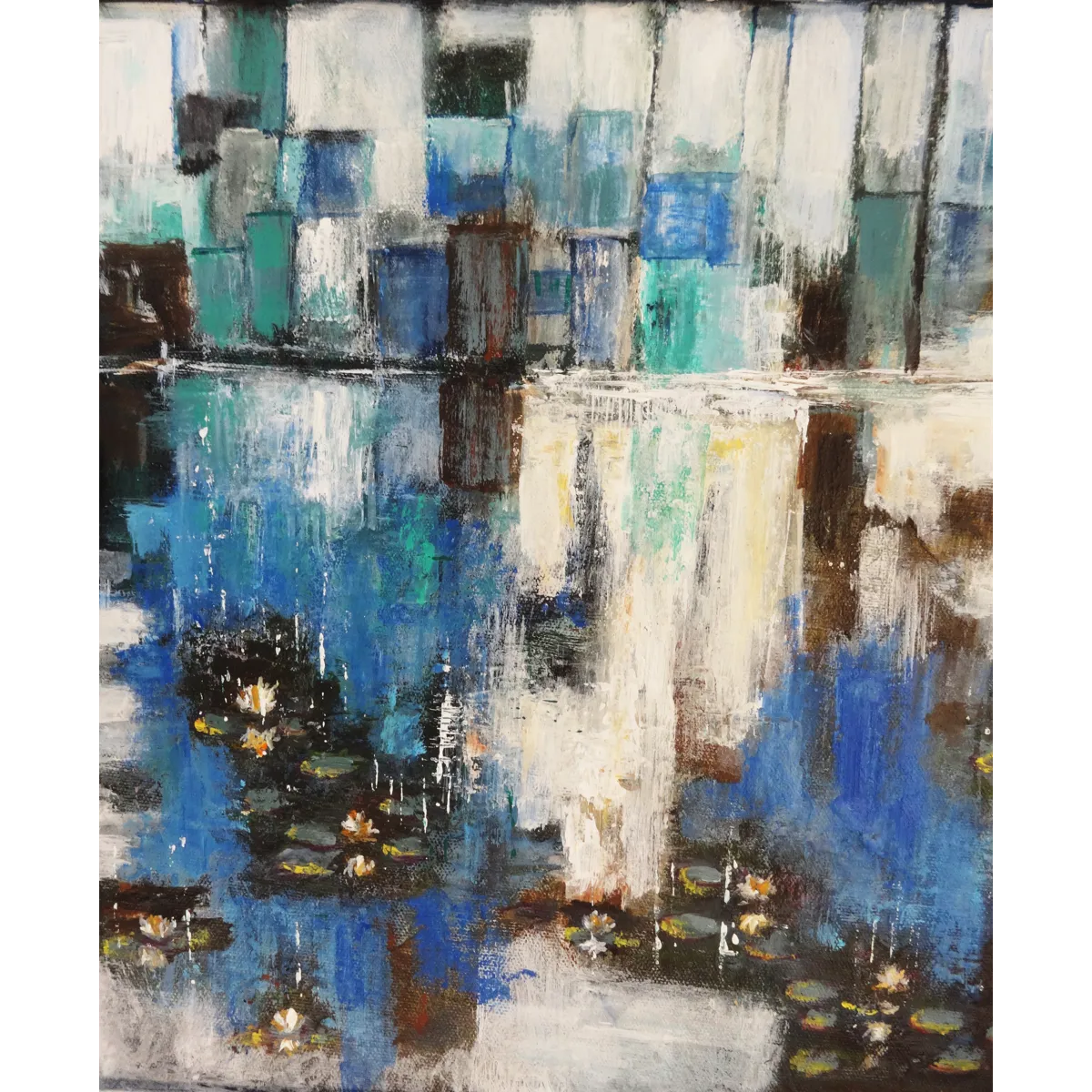 Where the City Pauses - Abstract Cityscape with Water Lilies