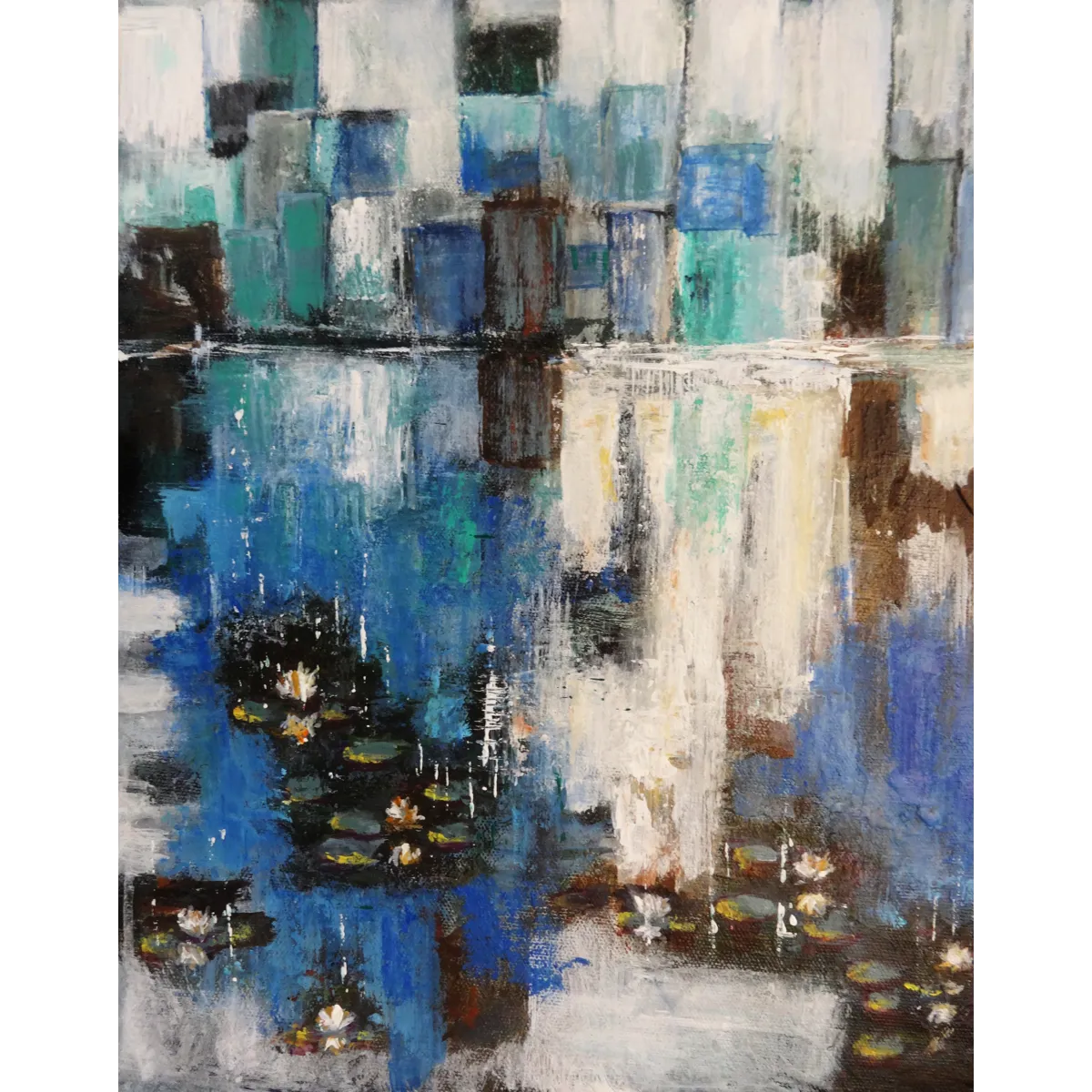 Where the City Pauses - Abstract Cityscape with Water Lilies