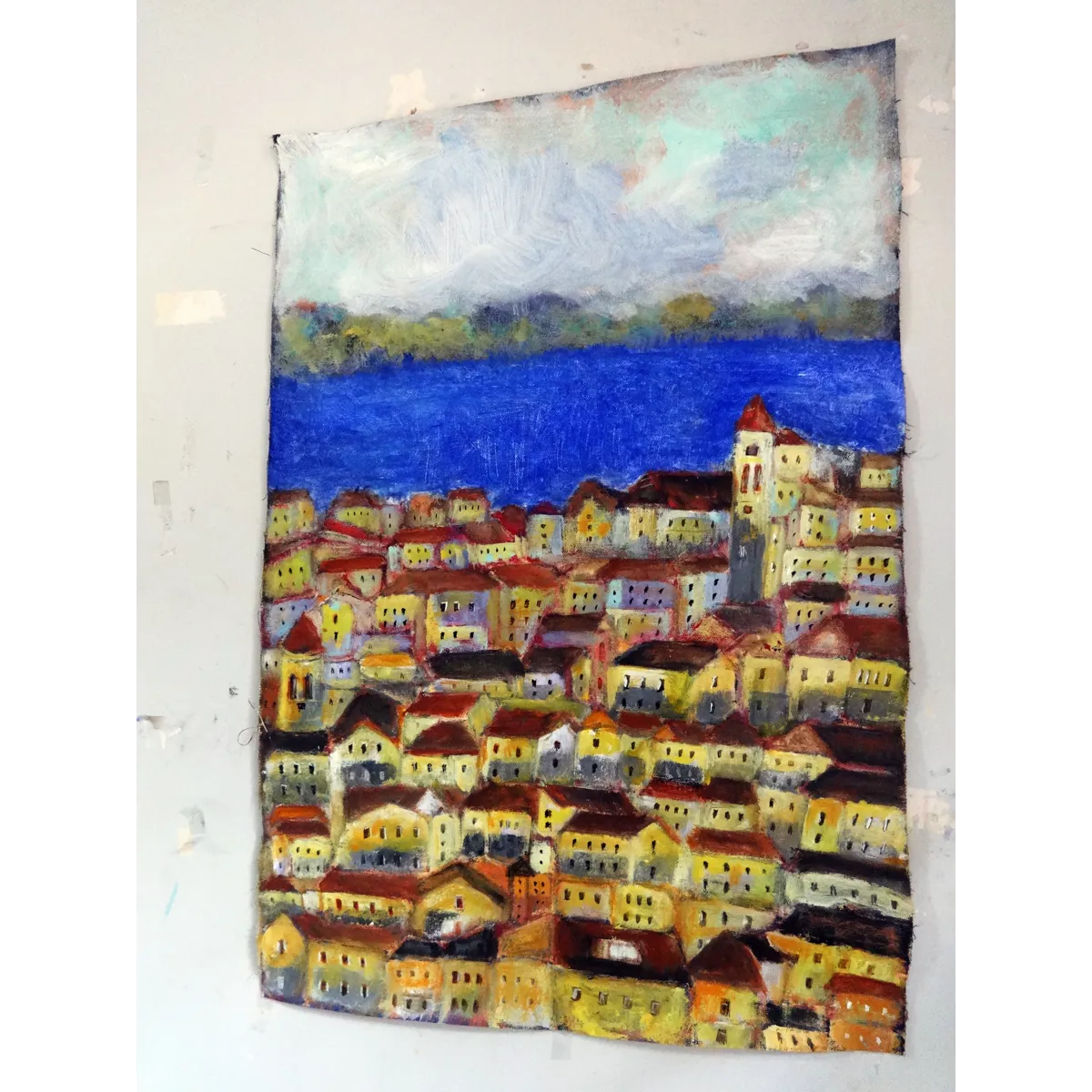 Sunwashed Silence — Corfu in Blue Semi Abstract Acrylic Painting