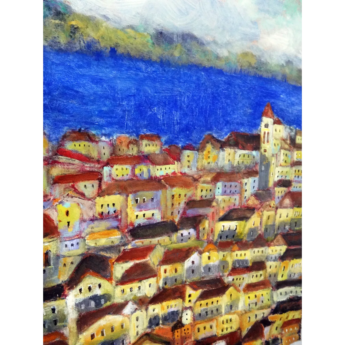 Sunwashed Silence — Corfu in Blue Semi Abstract Acrylic Painting