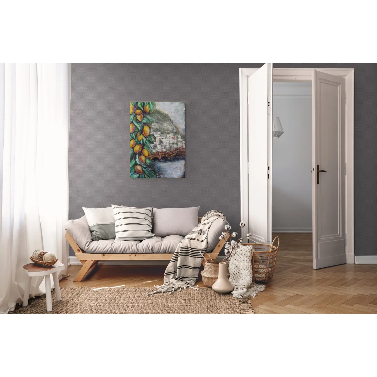 Lemon Tree by the Sea - Semi Abstract Oil Painting