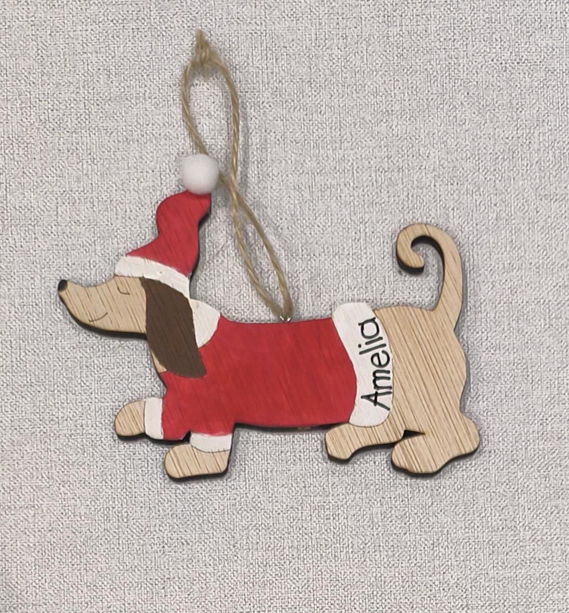 Sausage Dog Christmas Tree Decoration Bauble, Dachshund Hanging Ornament, Christmas