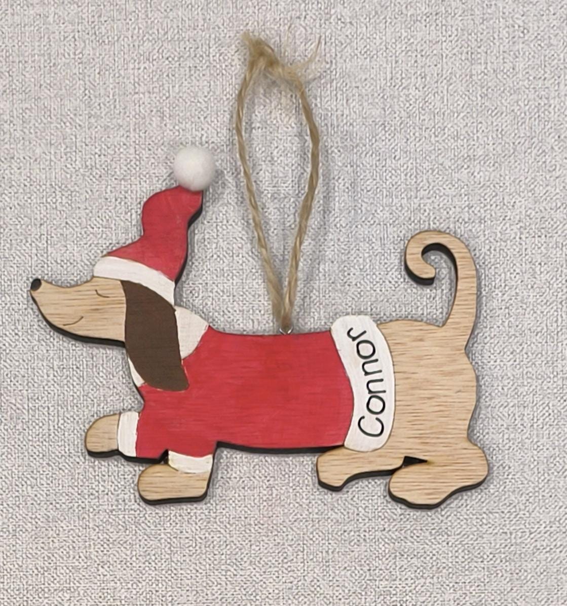 Sausage Dog Christmas Tree Decoration Bauble, Dachshund Hanging Ornament, Christmas