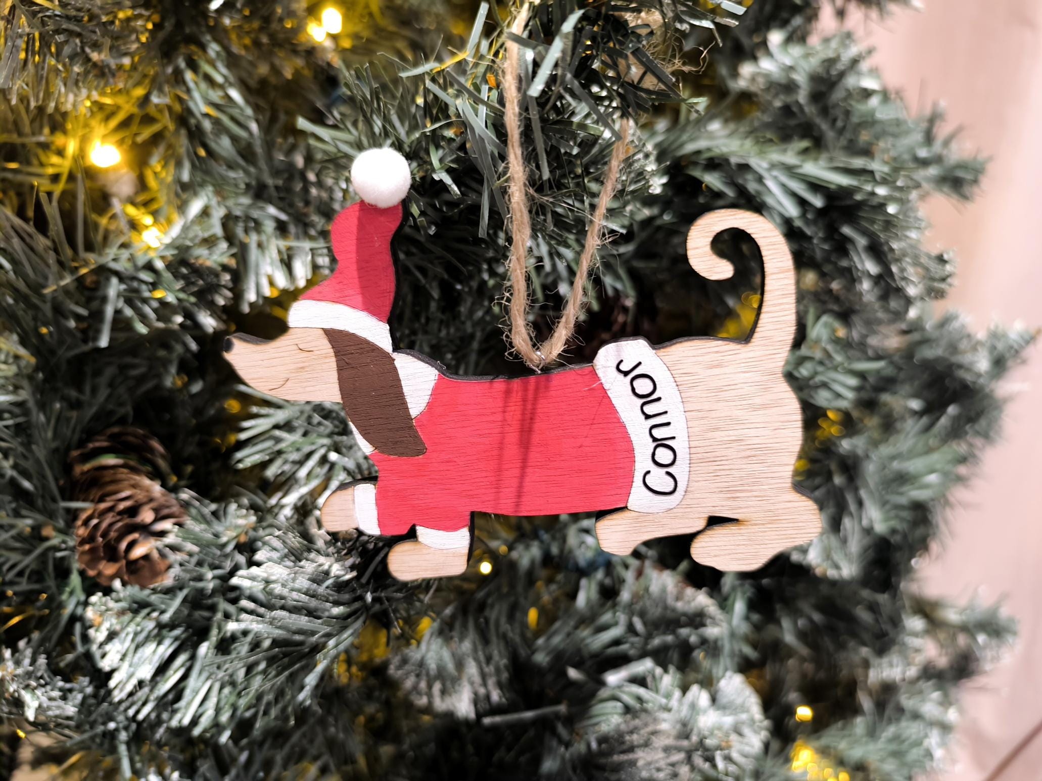 Sausage Dog Christmas Tree Decoration Bauble, Dachshund Hanging Ornament, Christmas
