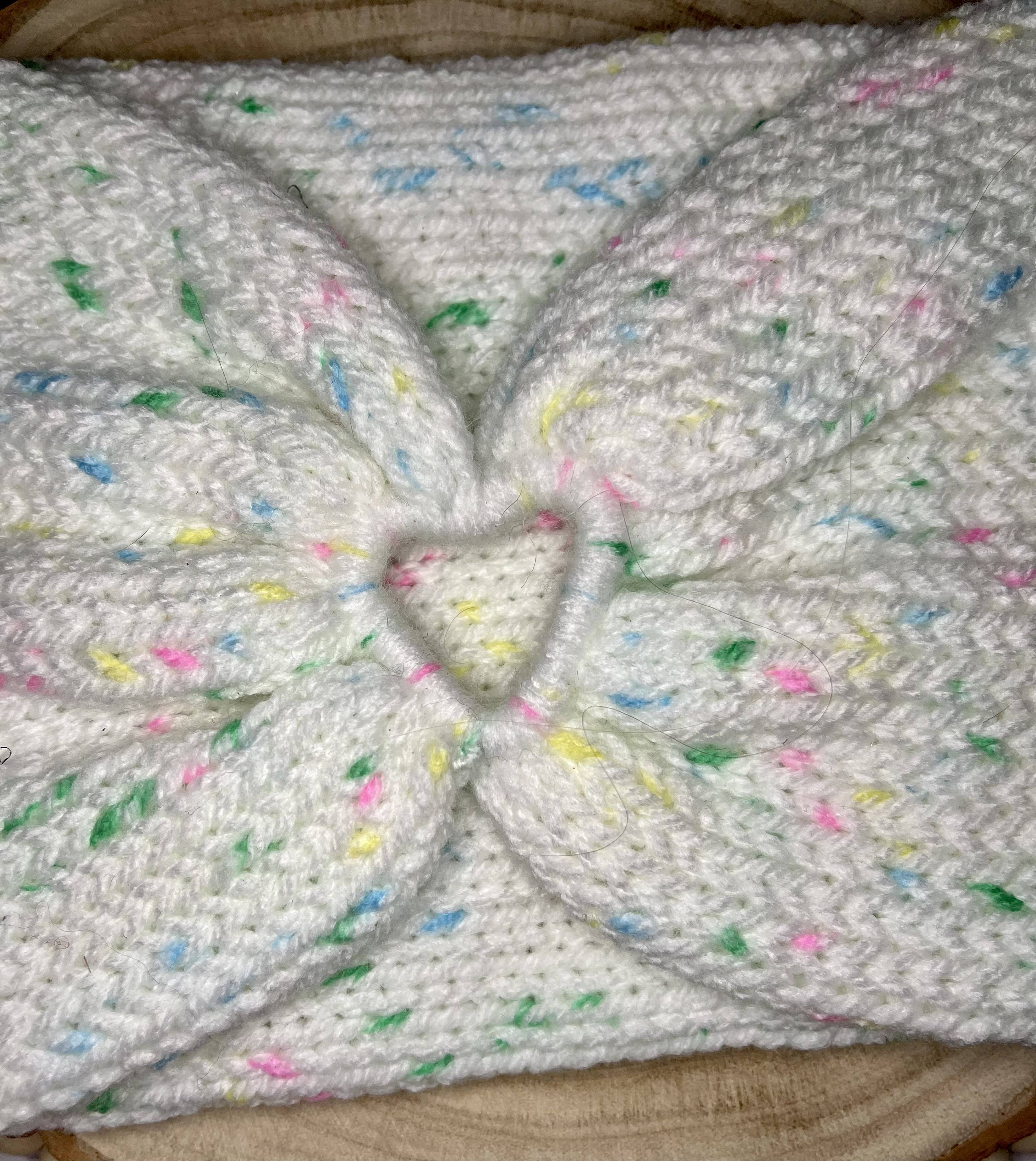 Adult speckled white heart ear warmer