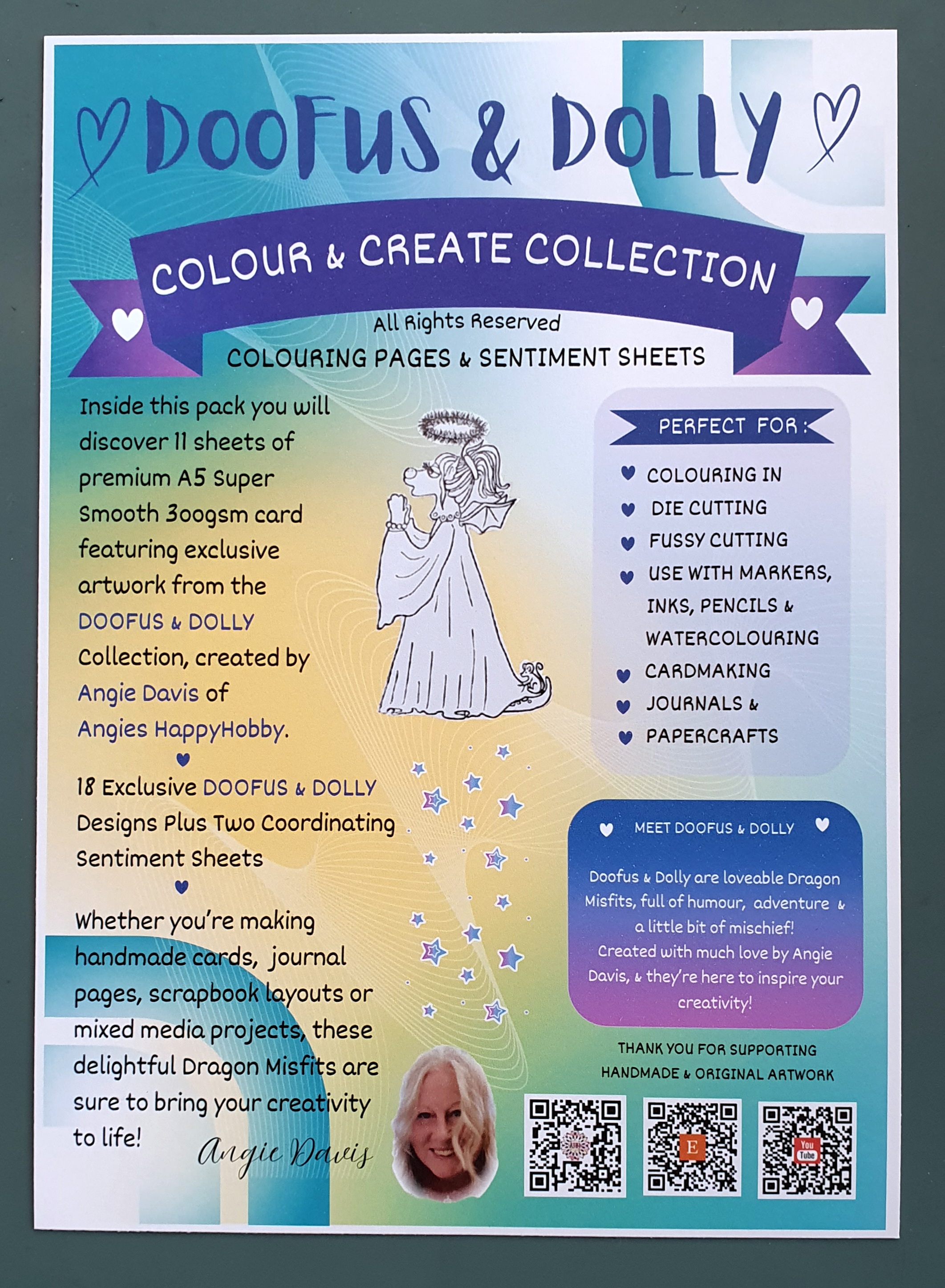Doofus & Dolly Colour & Create Collection – A5 Colouring Pages & Sentiment Sheets by Angie Davis