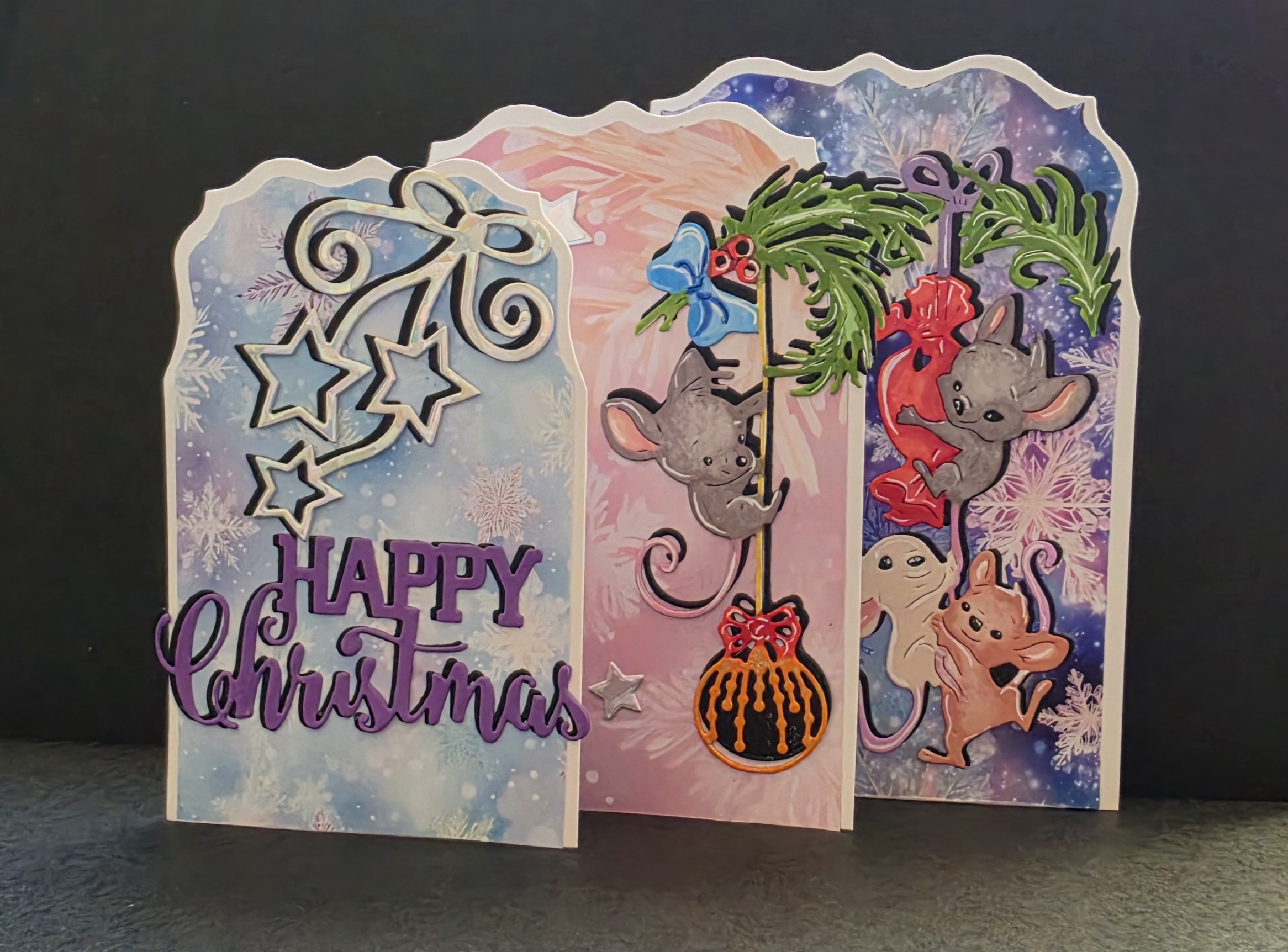 Christmas Mice Card – Happy Christmas 3D Layered Handmade Greeting Card - 5.5" × 4"
