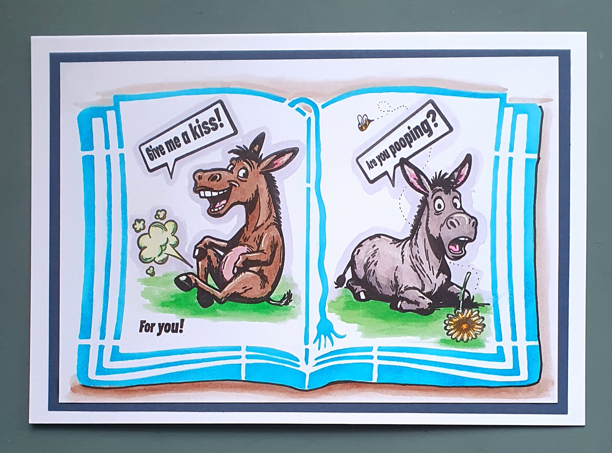 Cheeky Giggles – Funny Handmade Donkey Greeting Card by AngieD