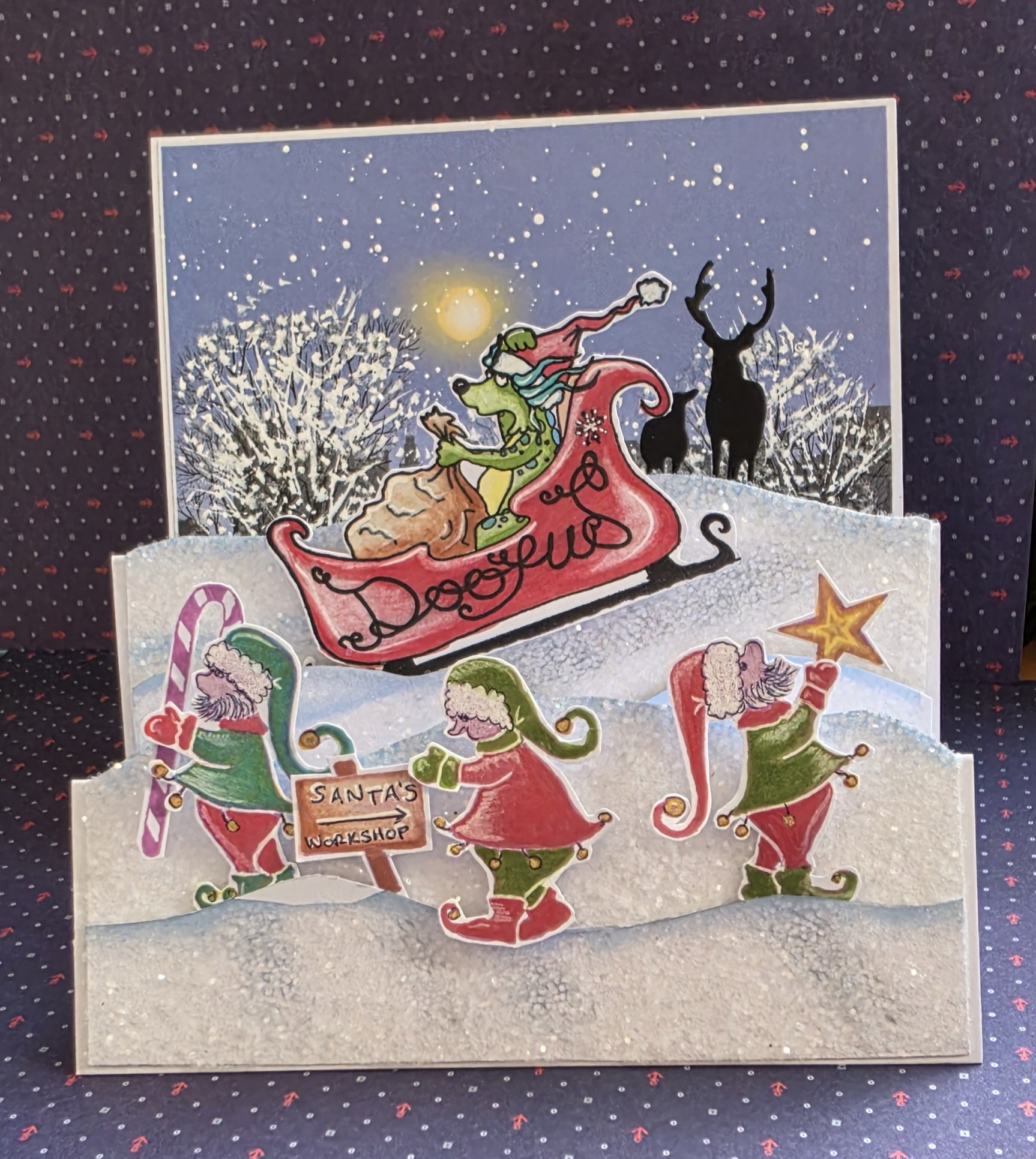 Doofus and the Christmas Crew – Handmade 6×6 Christmas Stepper Card by Angie Davis