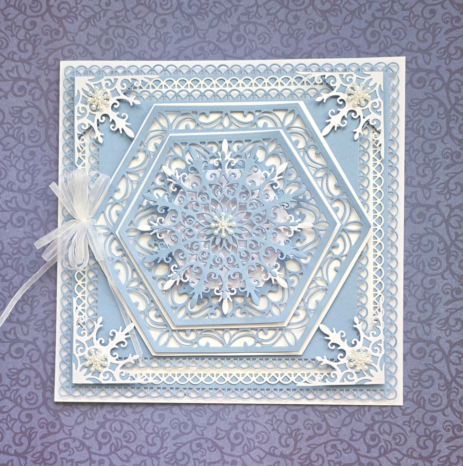 Frosted Elegance – 8" × 8" Layered Snowflake Christmas Card