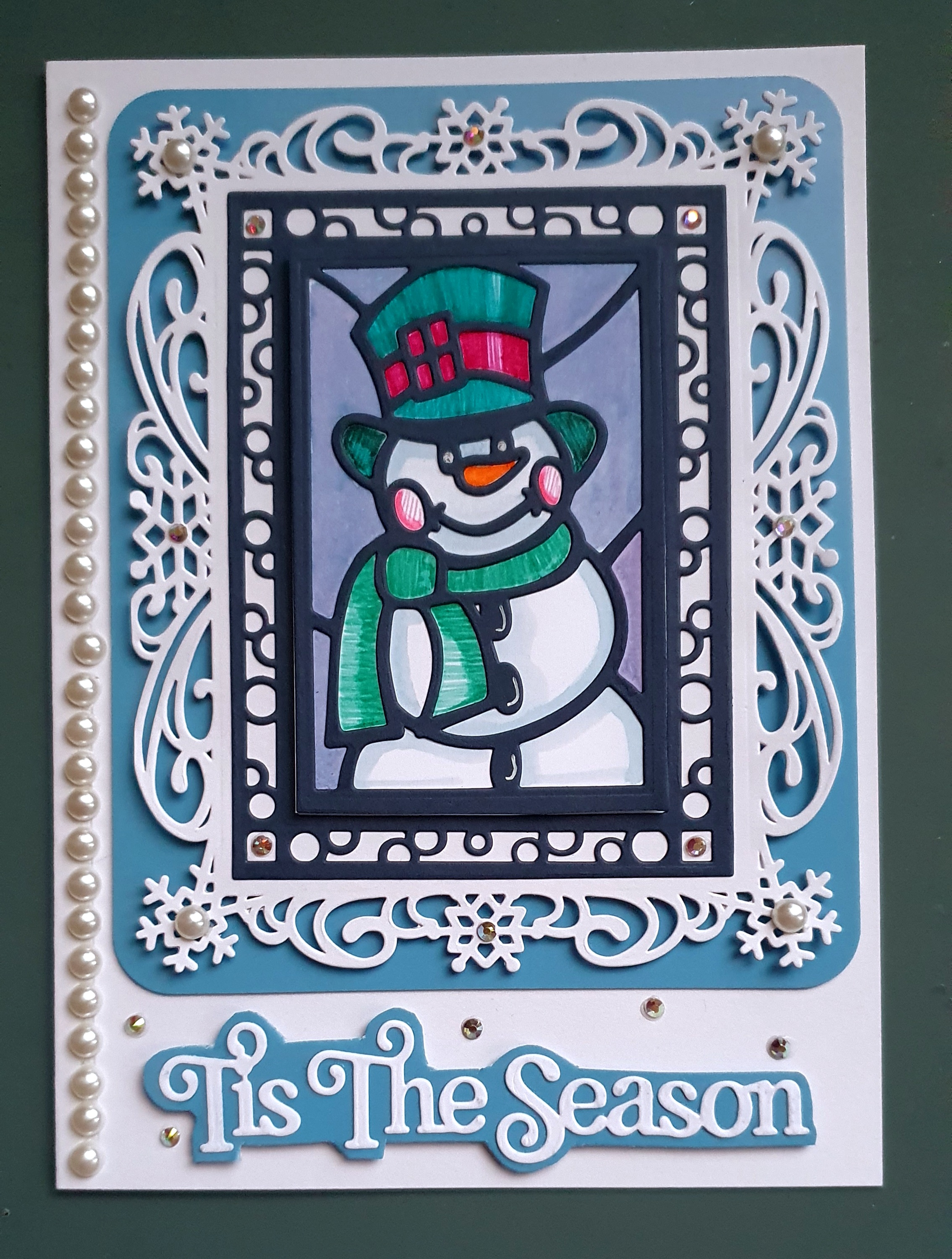 Frosty Smiles – Handmade Snowman Christmas Card by AngieD