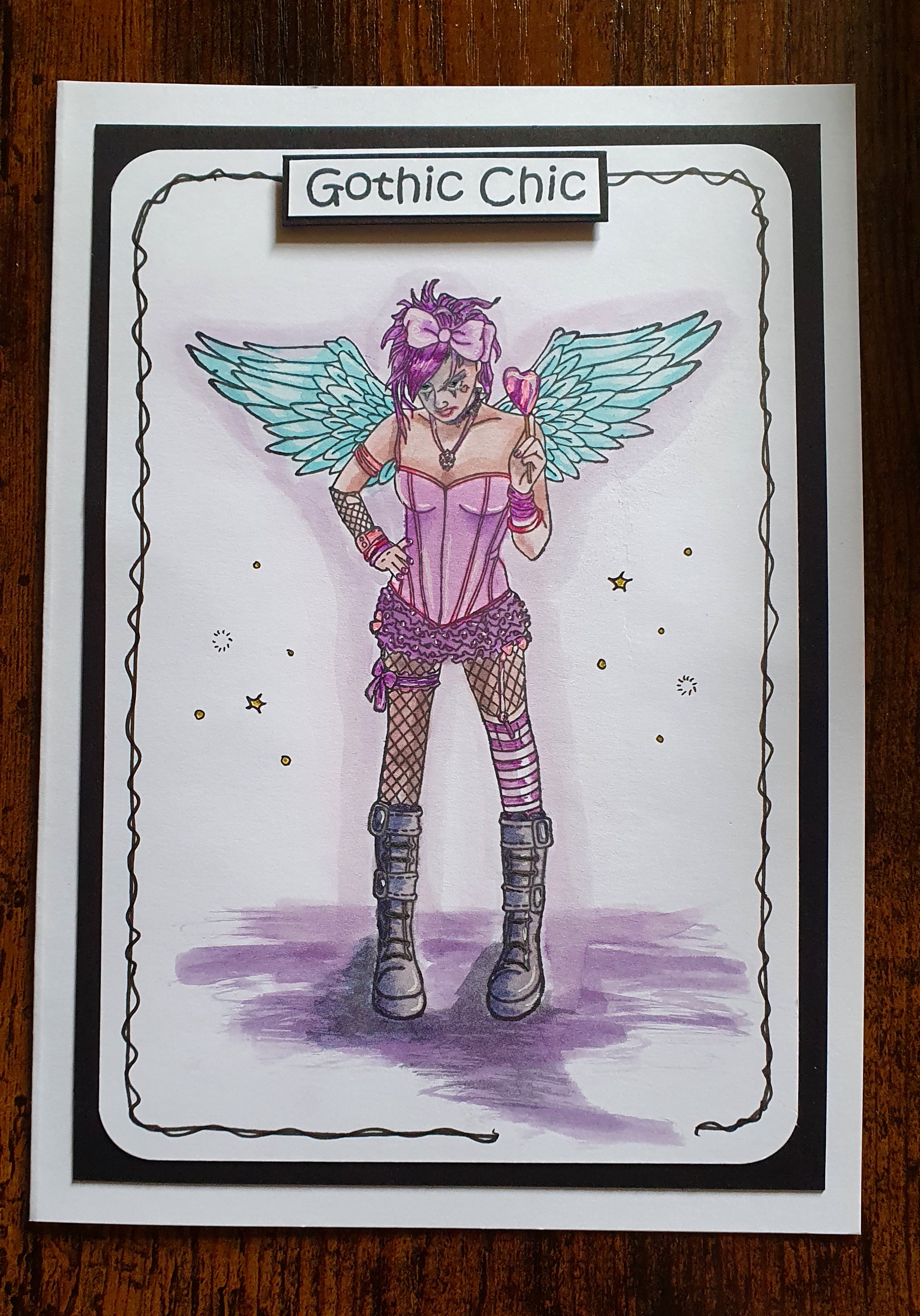 Gothic Chic Fairy – Handmade Alternative Fantasy Greeting Card by AngieD