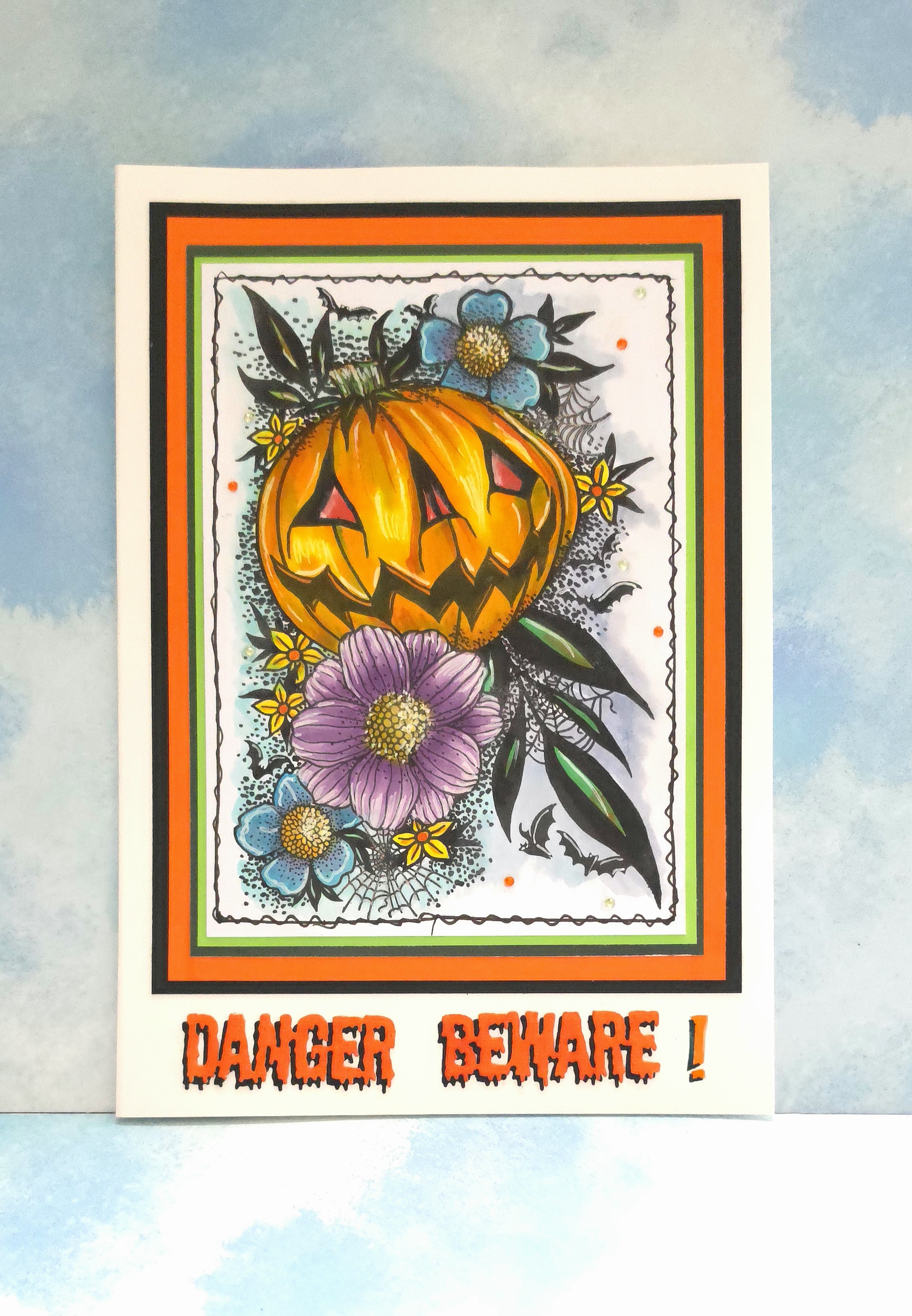 Halloween Pumpkin Greeting Card – Danger Beware Floral Design