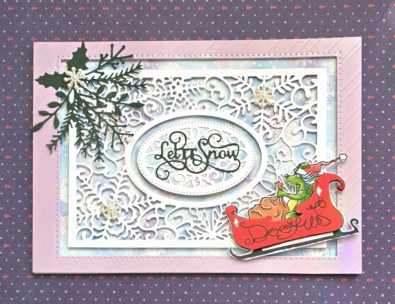 Let It Snow with Doofus – Handmade A5 Christmas Card by Angie Davis