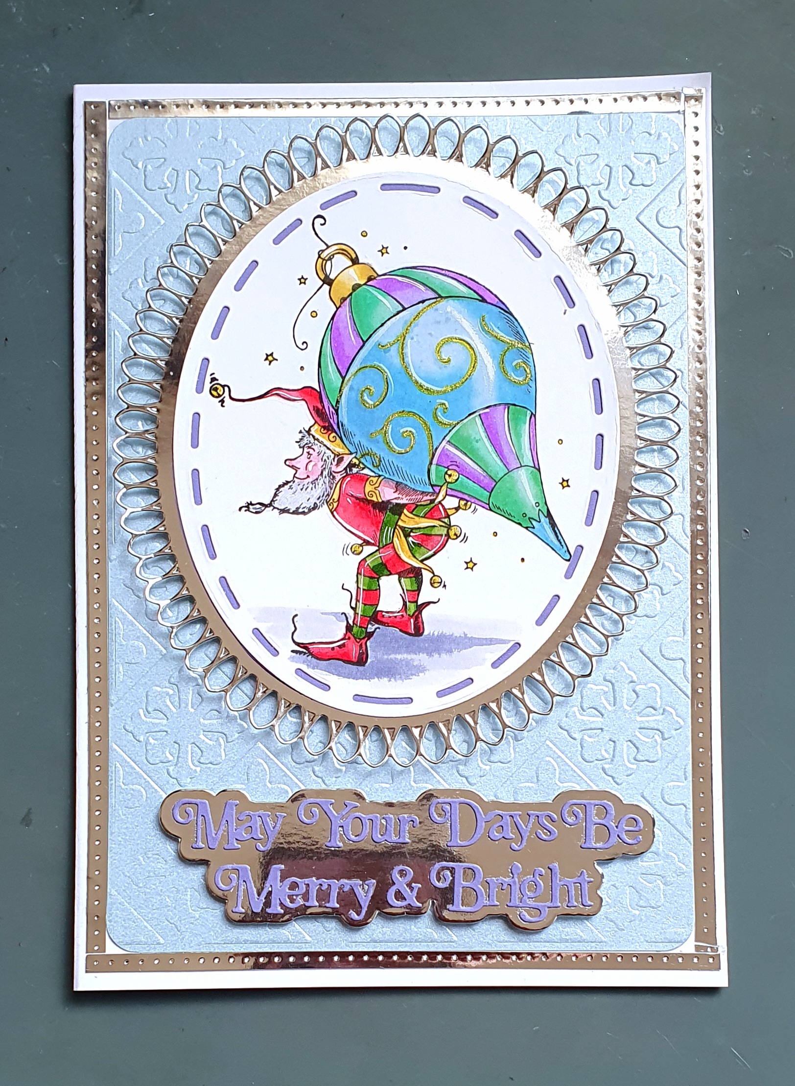 Merry & Bright Elf Bauble – Handmade Christmas Card by AngieD