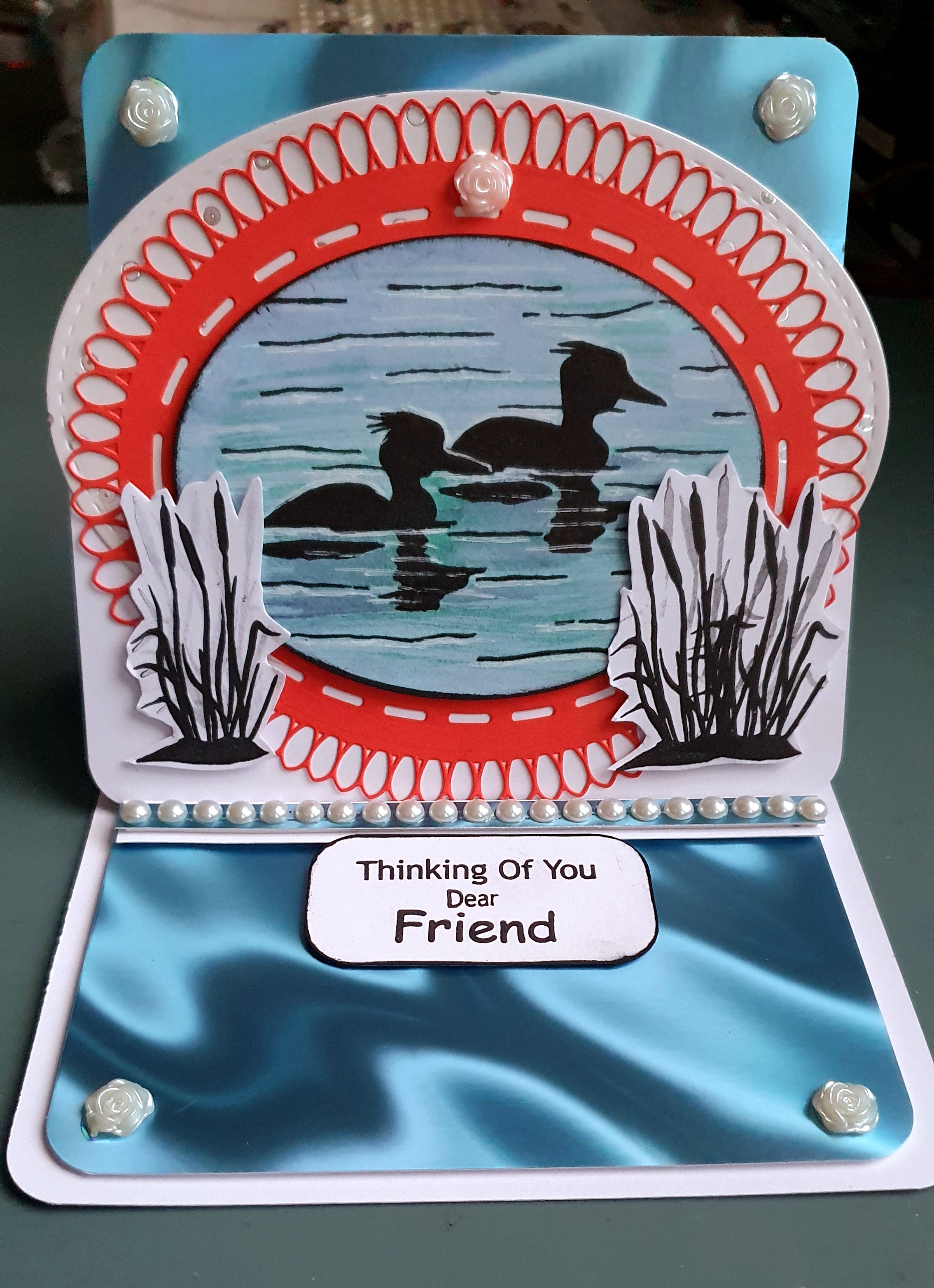 Peaceful Grebes on the Water – Handmade 7x7 Easel Thinking of You Card | Bird Lover Gift by AngieD