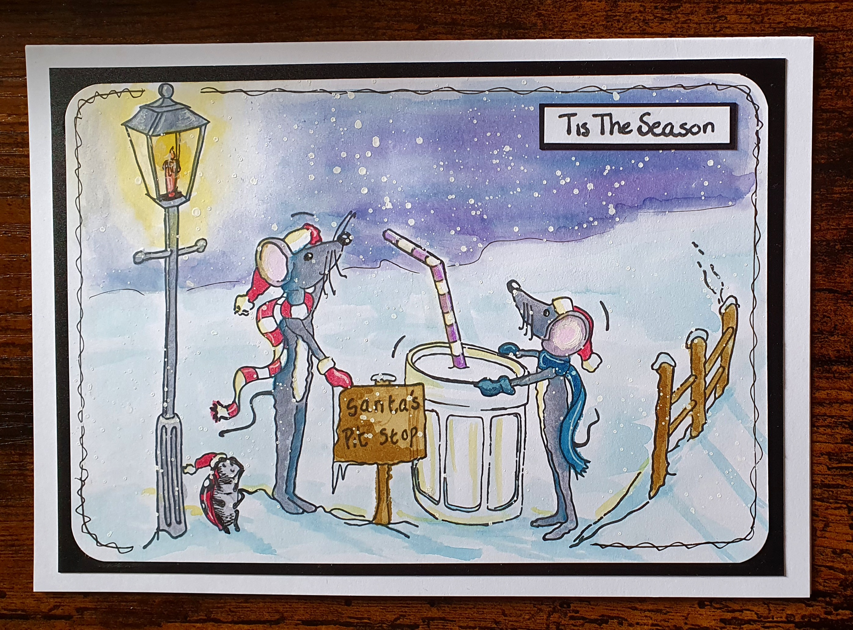 Santa's Pit Stop – Whimsical Handmade Christmas Mouse Greeting Card by AngieD