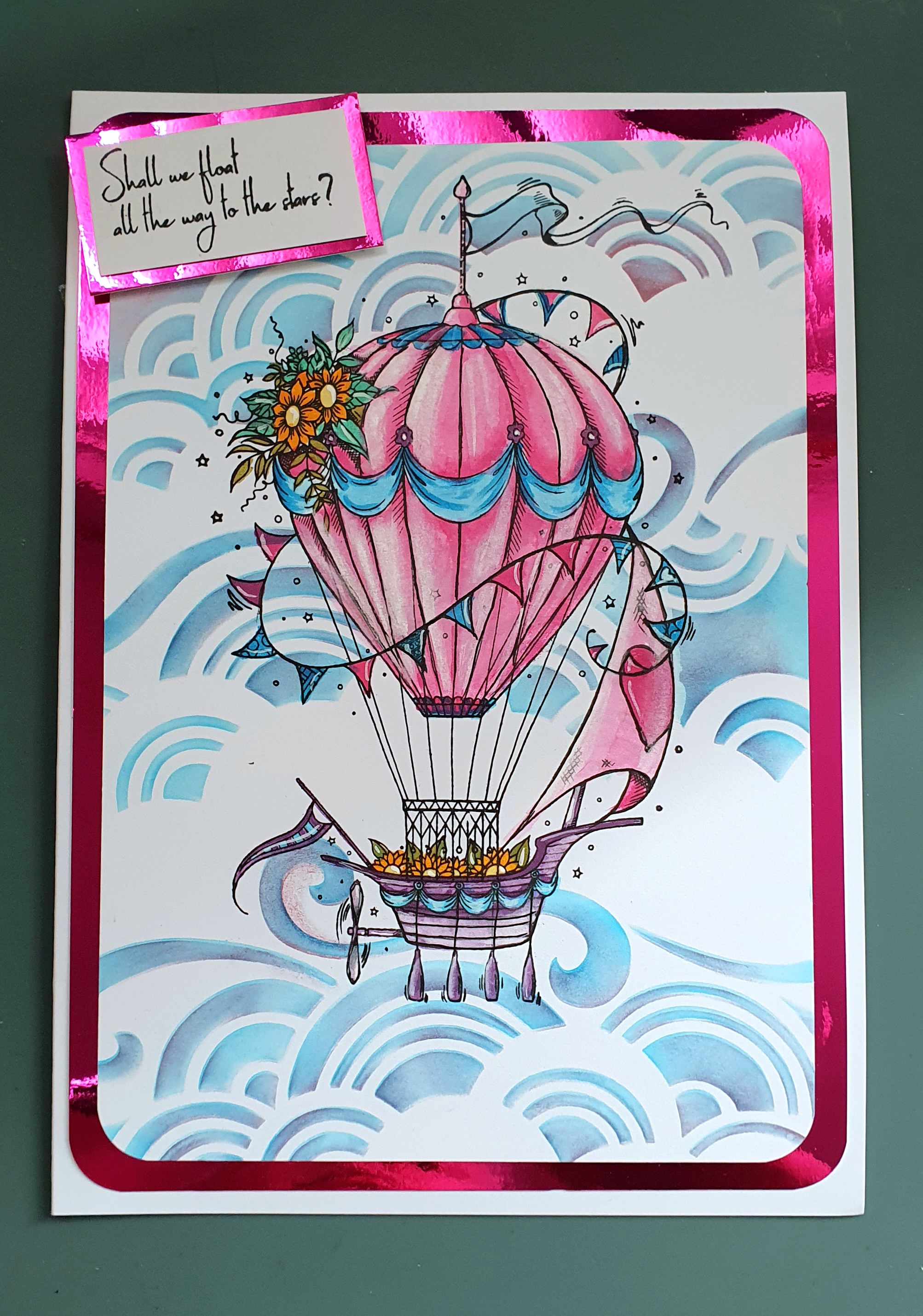 Shall We Float to the Stars? – Whimsical Handmade Hot Air Balloon Greeting Card by AngieD