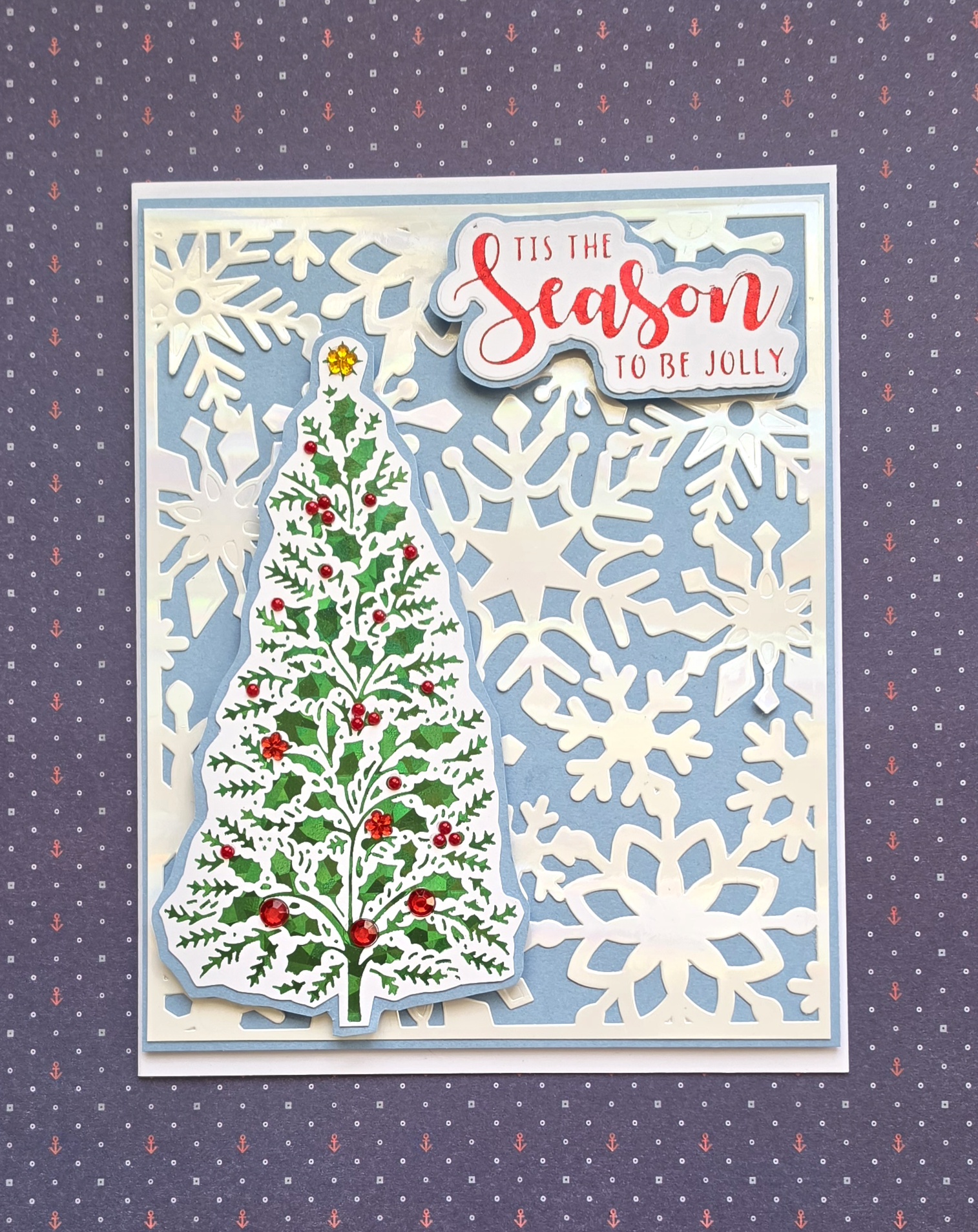 Snowflake Splendour – Elegant Handmade Christmas Tree Greeting Card
