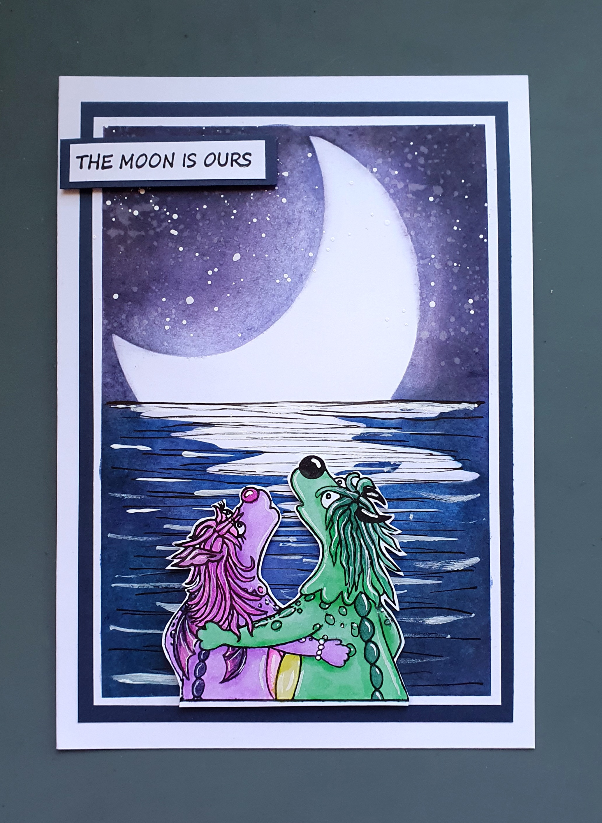 “The Moon Is Ours” – Doofus & Dolly Romantic Moonlight Card | Handmade by AngieD