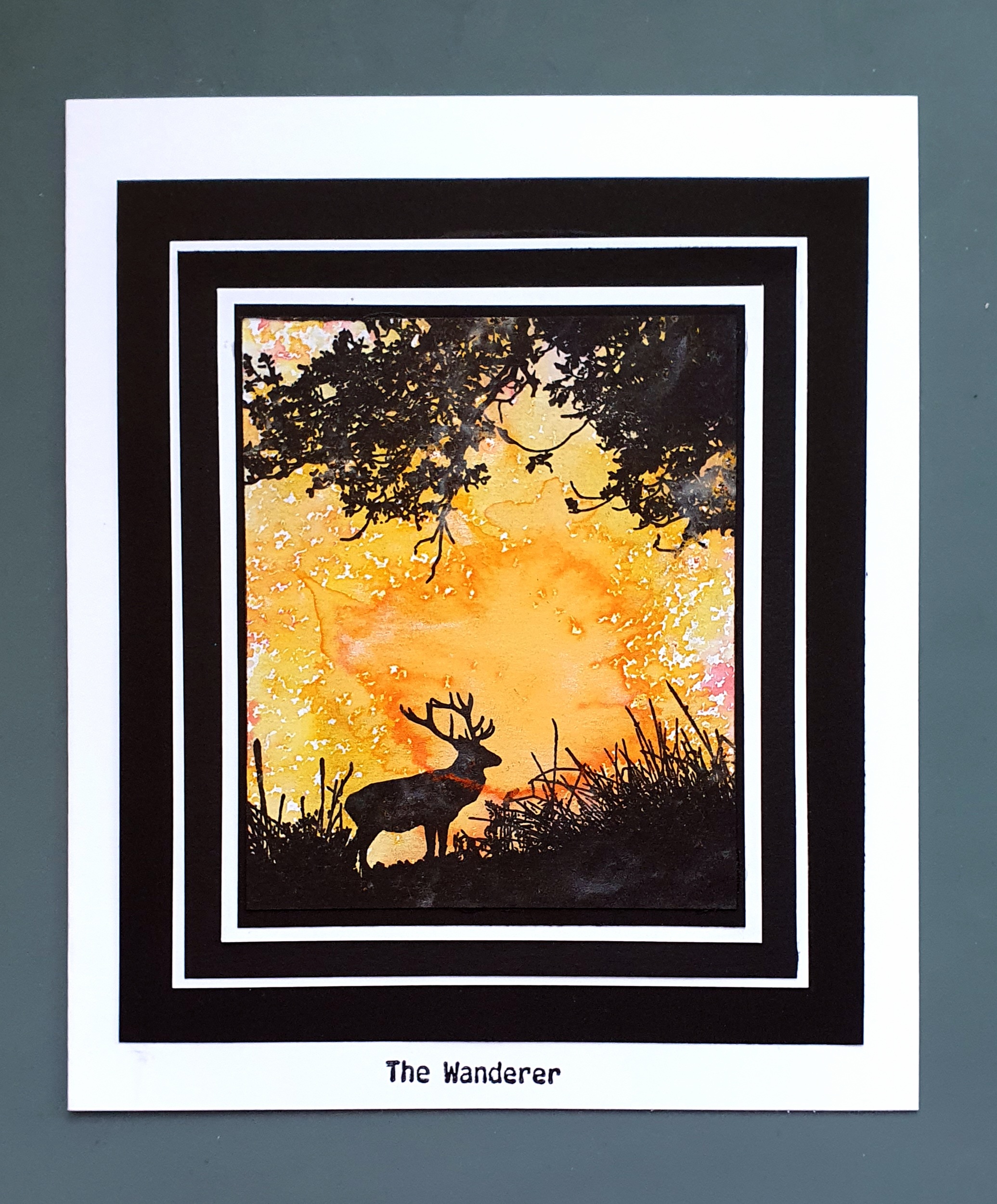 *“The Wanderer – Stag at Sunset” Handmade Nature Card | By AngieD