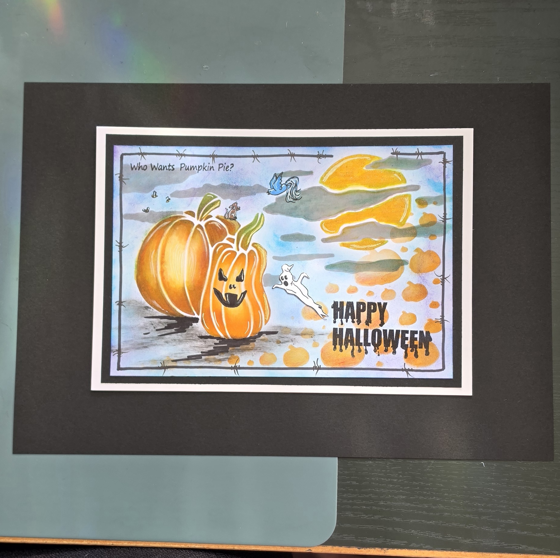 Who Wants Pumpkin Pie? – Handmade Halloween Greeting Card by Angie Davis