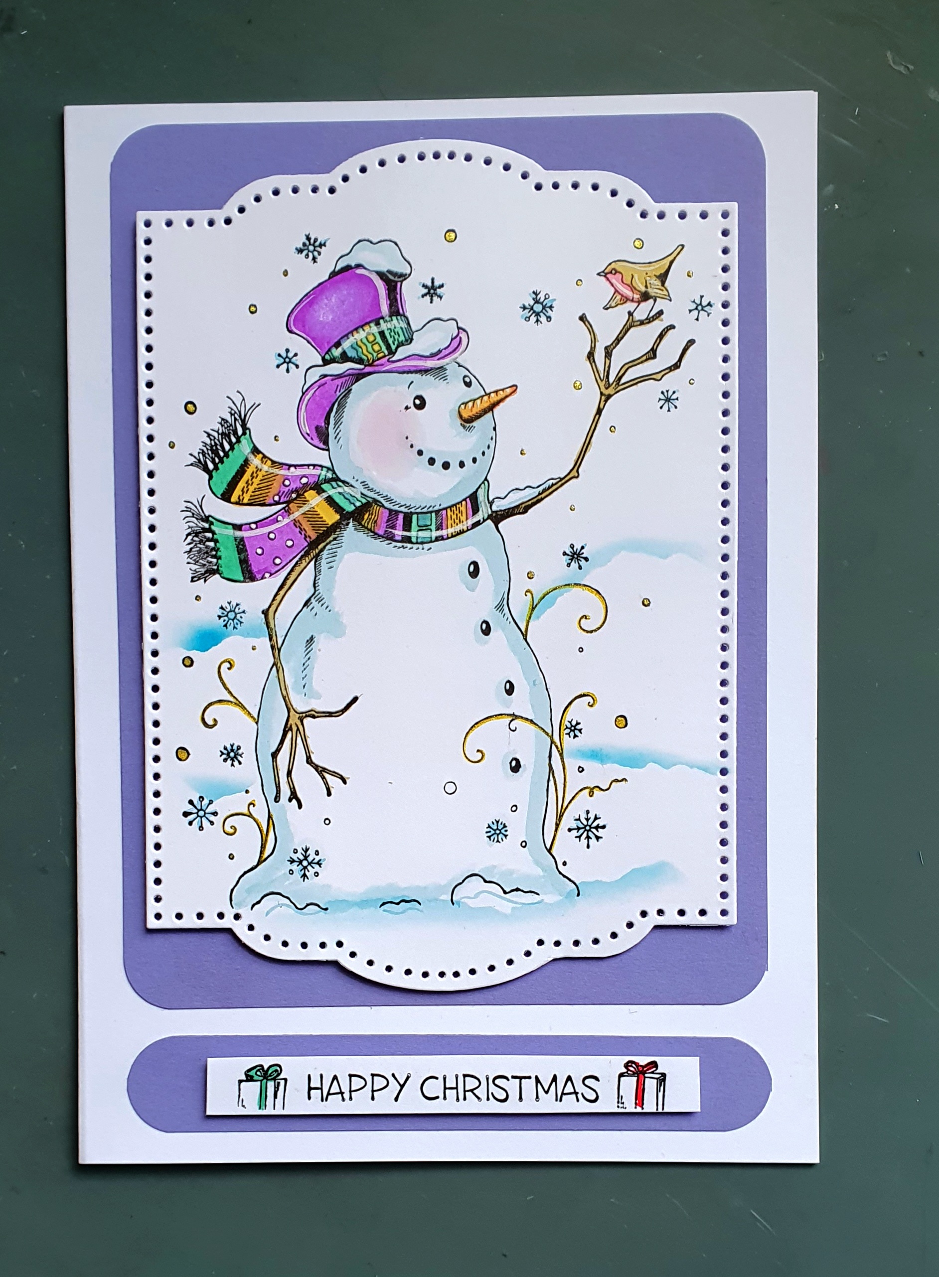 Winter Whimsy Snowman – Handmade Christmas Greeting Card by AngieD