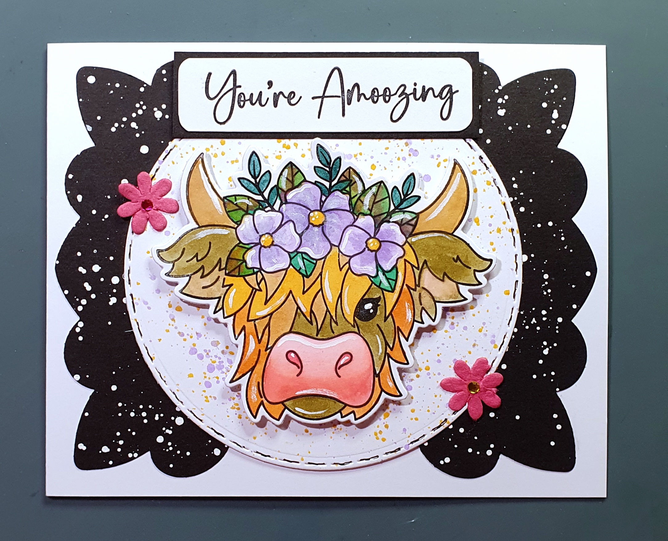 “You’re Amoozing” – Cute Highland Cow Handmade Greeting Card by AngieD